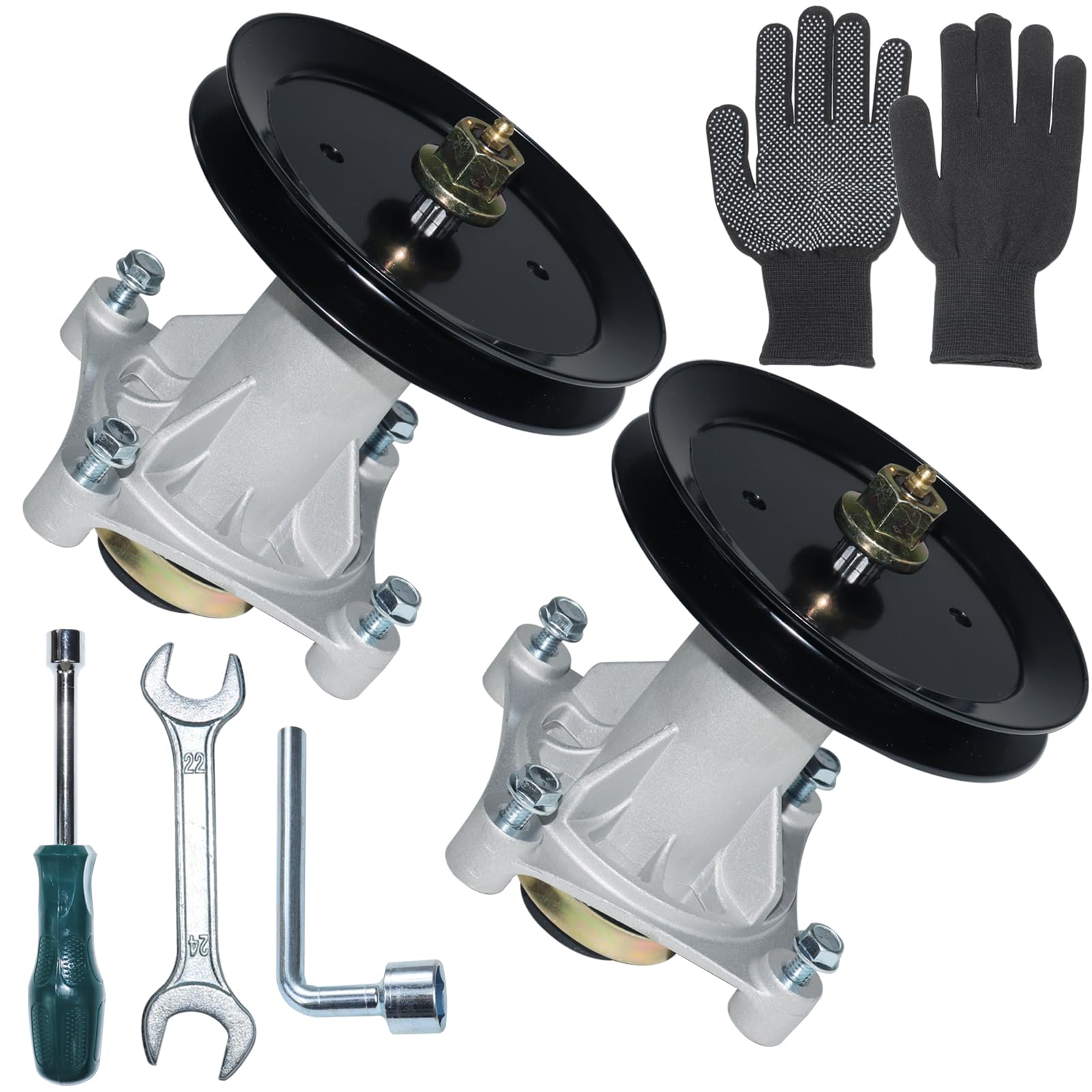 FULAIGE 2 Pack Greased 587819701 Spindle Assembly kit with 195945 Pulley Replaces Craftsman 187281 192872, Husqvarna 58712...