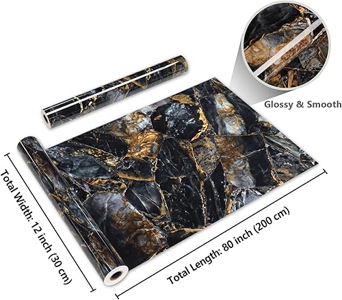Miniatura 9 de CRE8TIVE Papel de contacto de mármol dorado de pizarra brillante, papel tapiz de mármol para encimeras de cocina, impermeable, autoadhesivo,