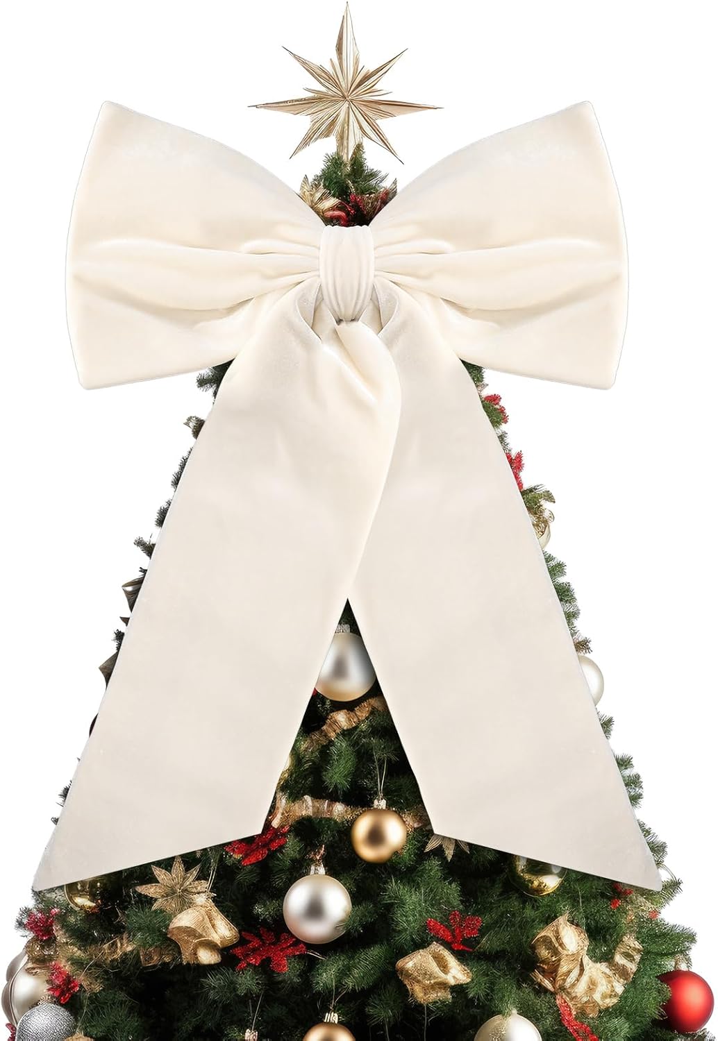 20 x 30 inches christmas large velvet bows christmas tree topper decor giant xmas tree toppers bows for home wreath wall backdrop birthday wedding party decorations (beige,1 pcs) beige 1