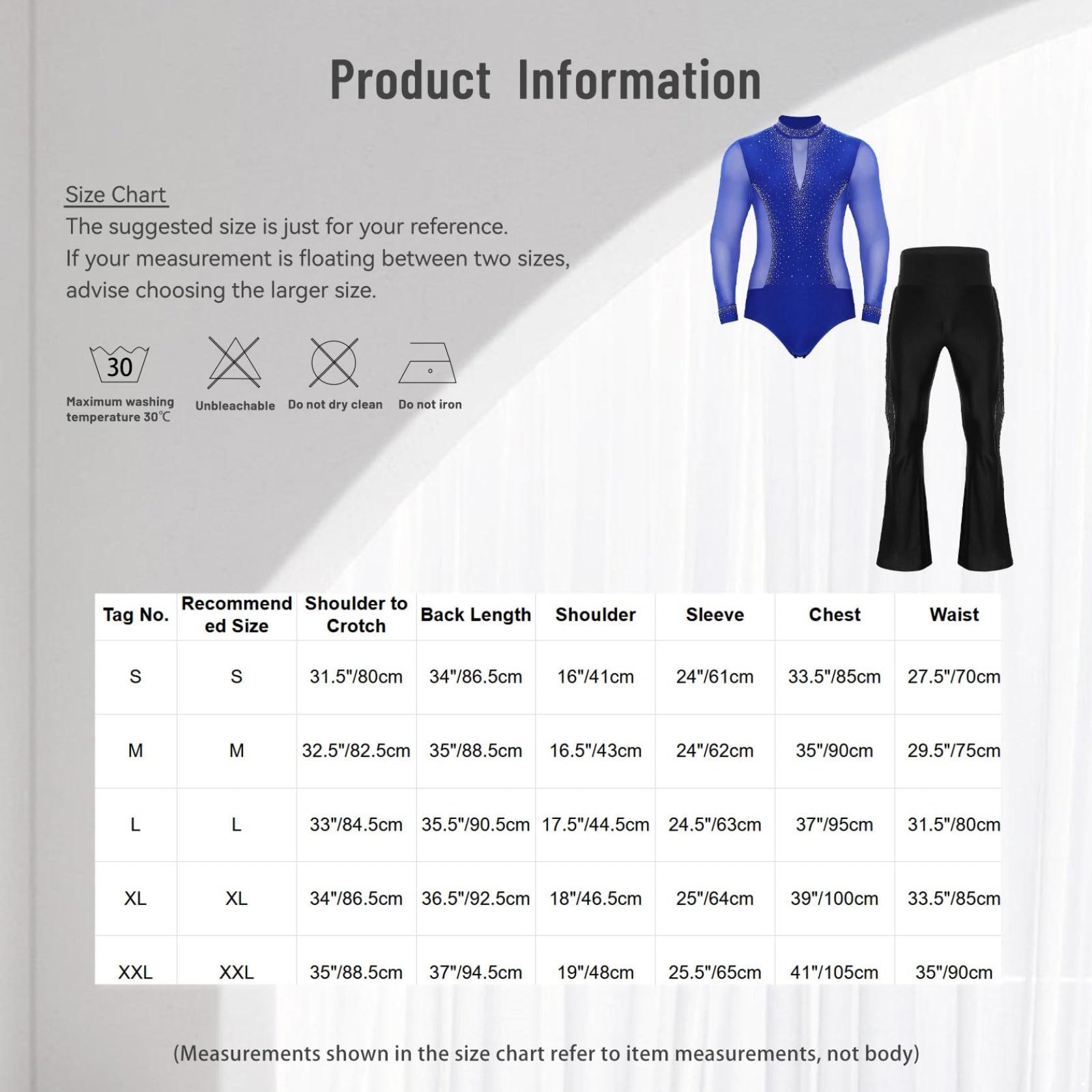 Traje de Patinaje Artístico para Hombres con Maillot de Danza y Pantalones Campana con Flecos Traje Baile de Salón Latín Jazz Tango Salsa Rumba Cha-Cha