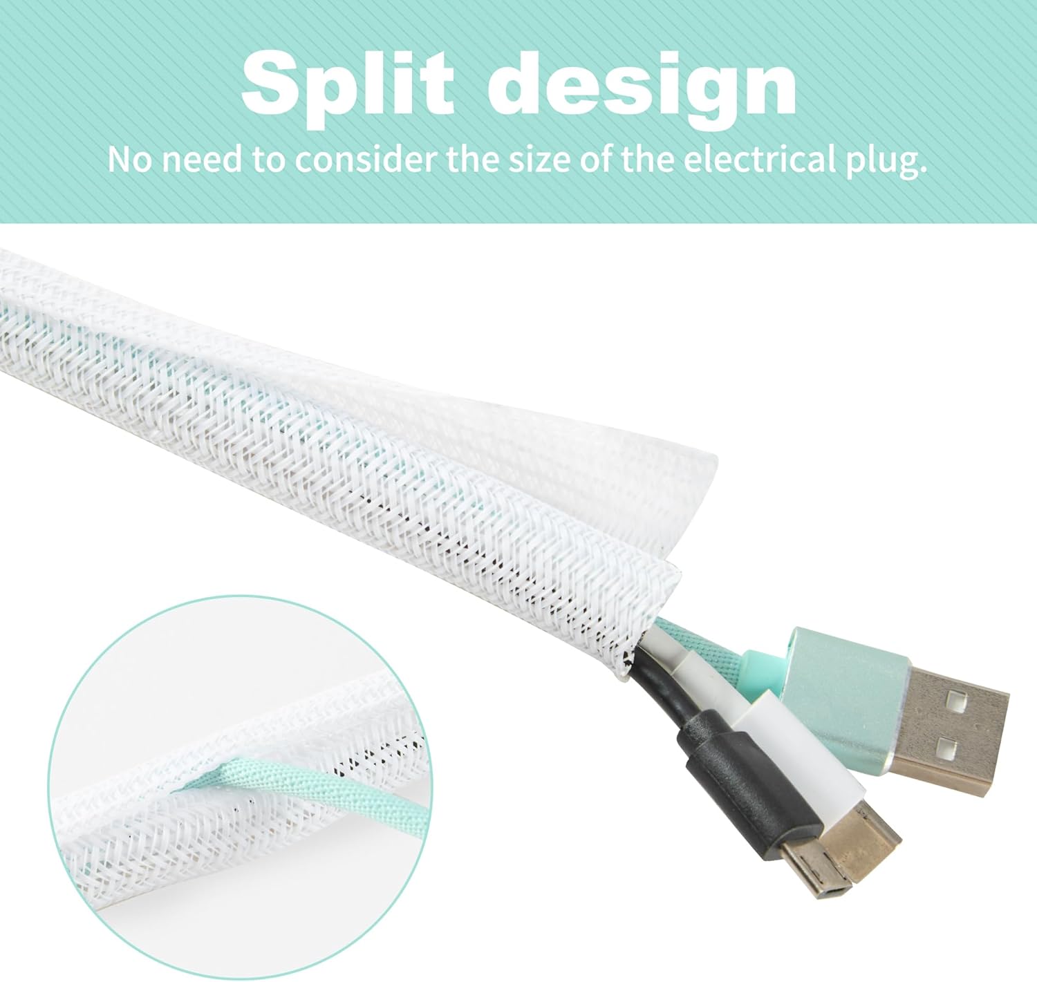 50ft 1 Inch White Cable Sleeve – Split Wire Loom Tubing Cord Protector – Flame Retardant Polyester Cable Management Wrap for Desk, TV, PC – Pet Chew Resistant & Easy to Cut
