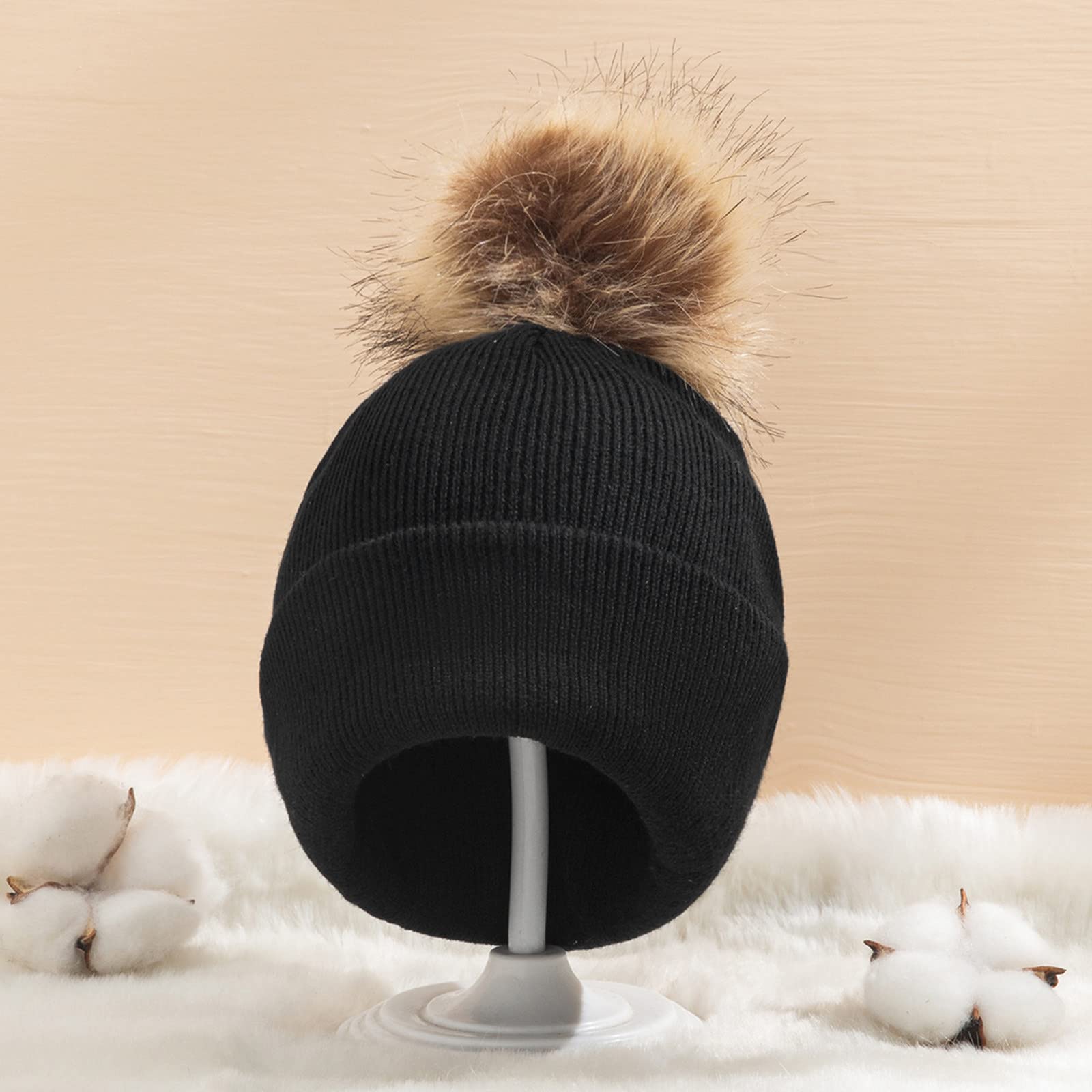 Gorro Cálido de Invierno, Gorro para Niñas Y Niños Hecho de Algodón Fino, Gorro de Punto con Forro de Invierno, Gorro para Niños Pequeños, Gorro Cálido para Invierno/Black/One Size