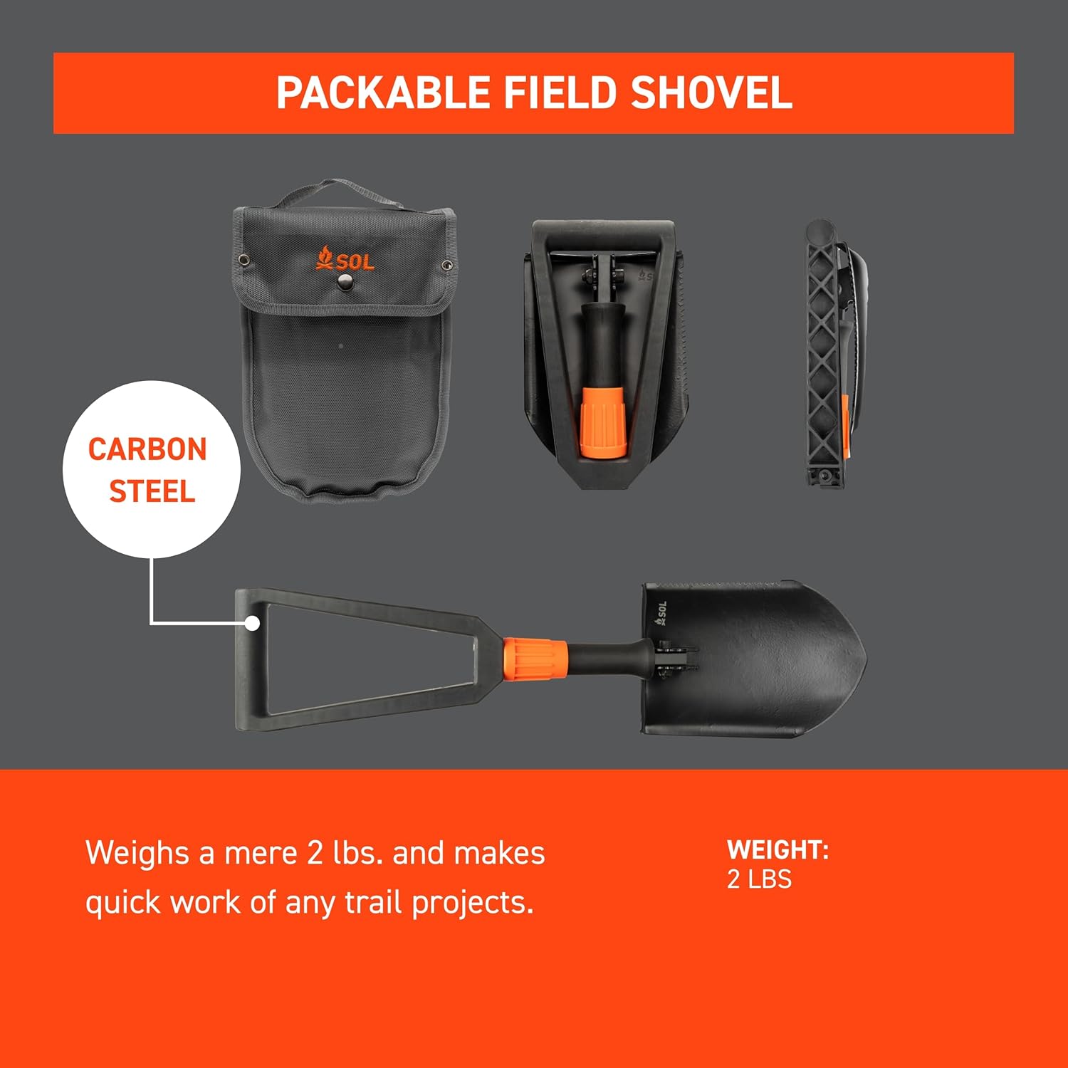Survive Outdoors Longer Survival Carbon Steel Packable Field Shovel