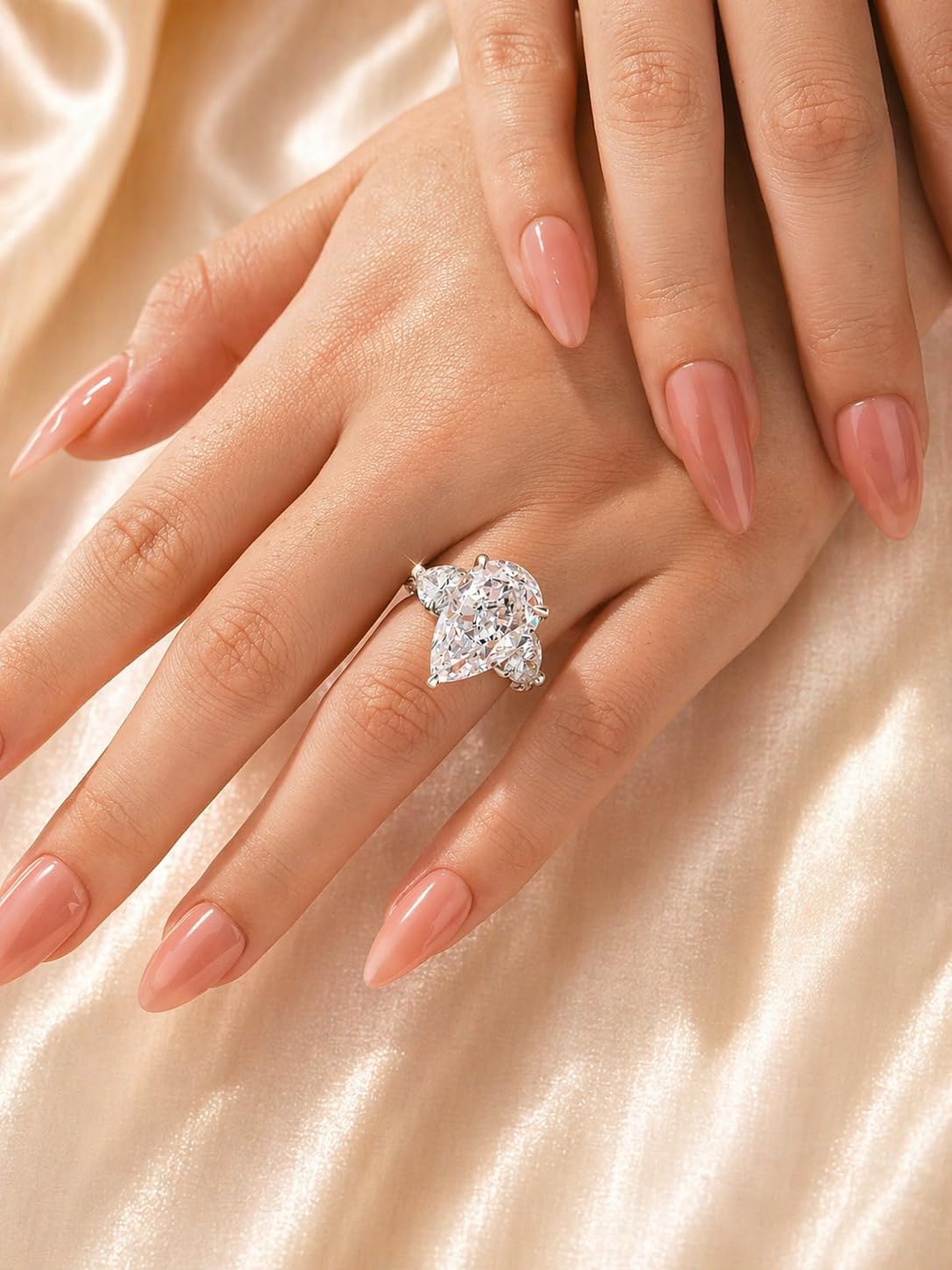 Maxinejewelry Luxury 8.0 CT Pink Stone Pear Cut Engagement Ring for Women, S925 Silver Three-Stone AAAAA Cubic Zirconia Promise Ring