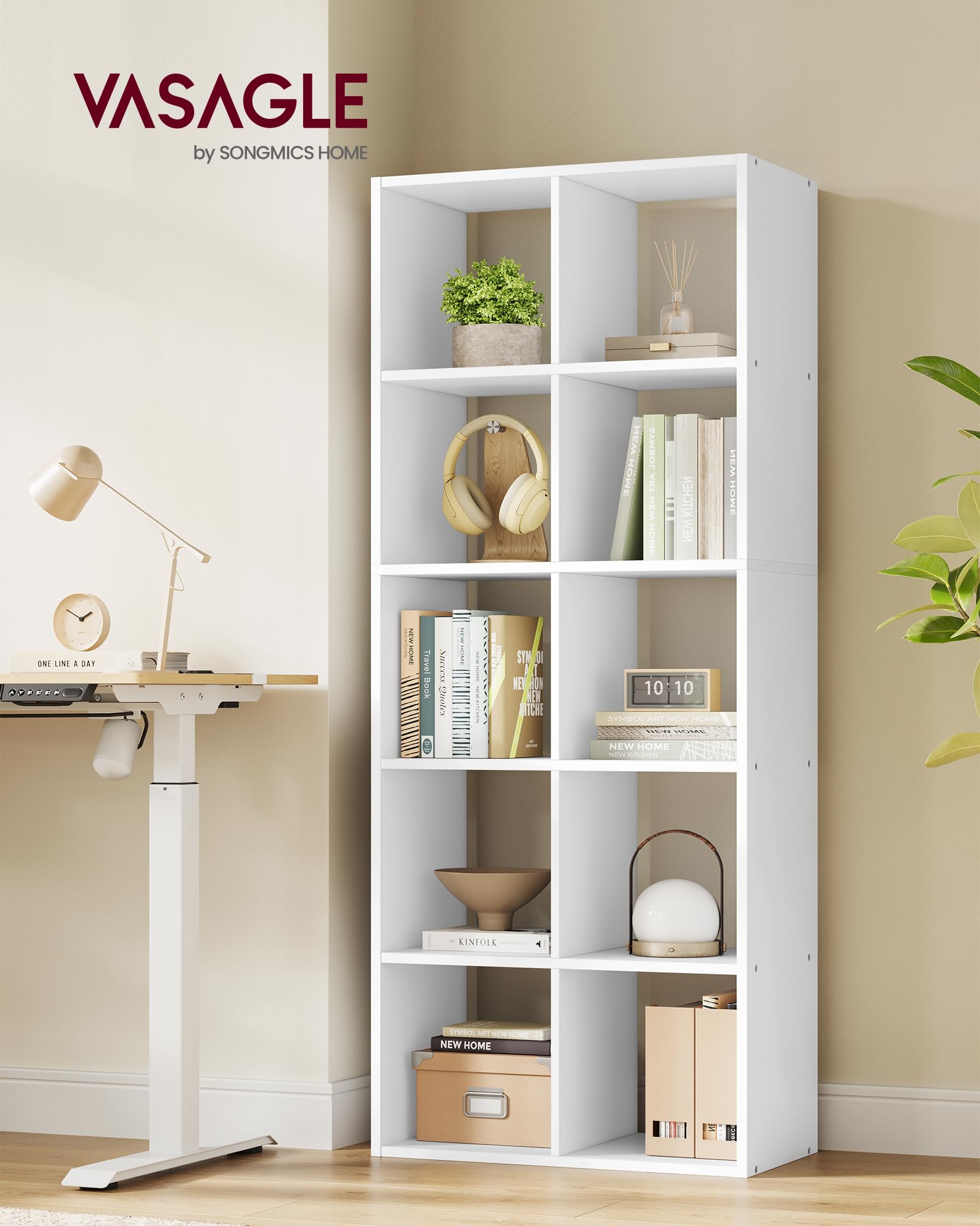 VASAGLE Custos Kollektion Bücherregal Würfelregal Standregal 5 Ebenen 30 x 65,5 x 161,5 cm wolkenweiß LBC168T14V2