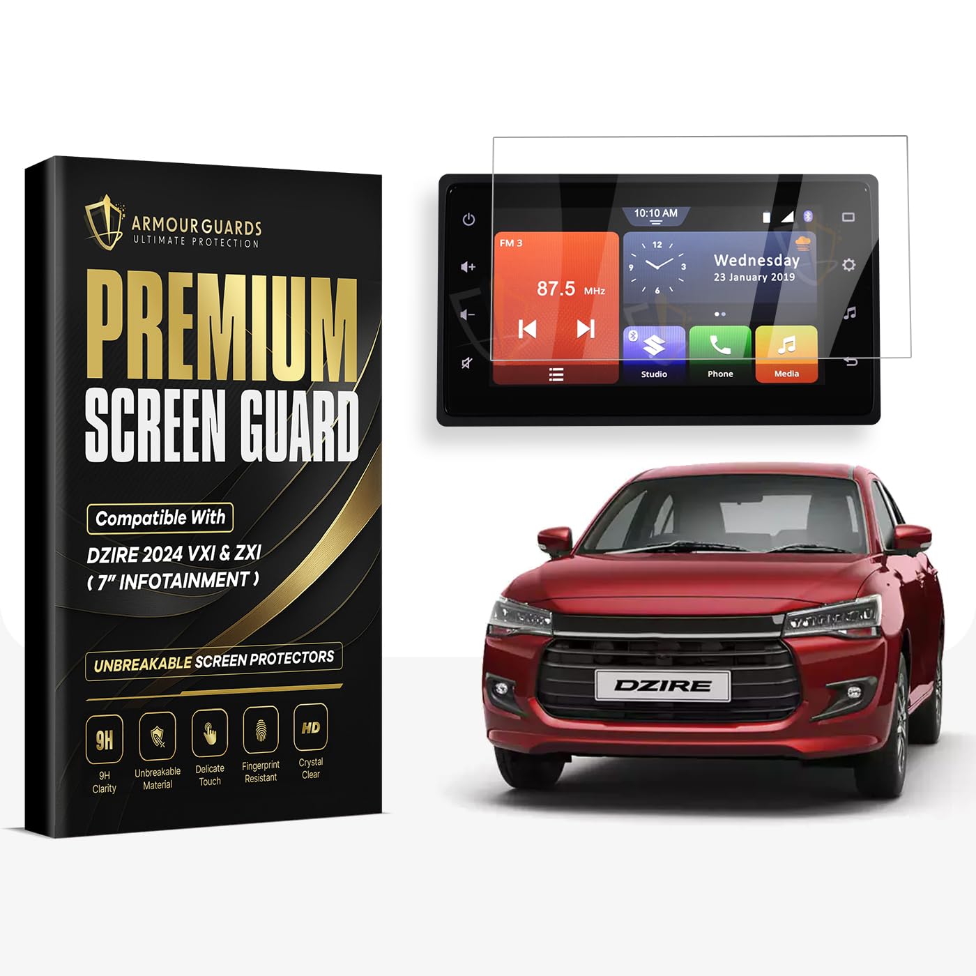 Screen Guard For MARUTI SUZUKI DZIRE VXi & ZXi 7 INCH Music Infotainment System Display Screen Protector | Car Navigation Accessories 2024 [Not Tempered Glass]