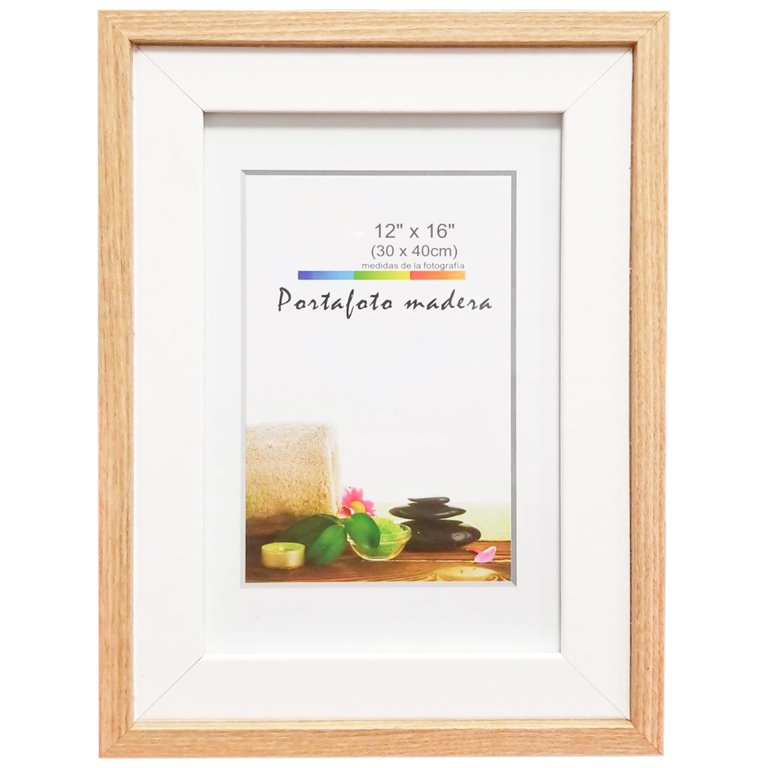 Marco de Foto Decoración 30cm x 40cm Madera con Doble Capa de Marco Fino (Madera Blanca 12"x 16" Pulgadas)