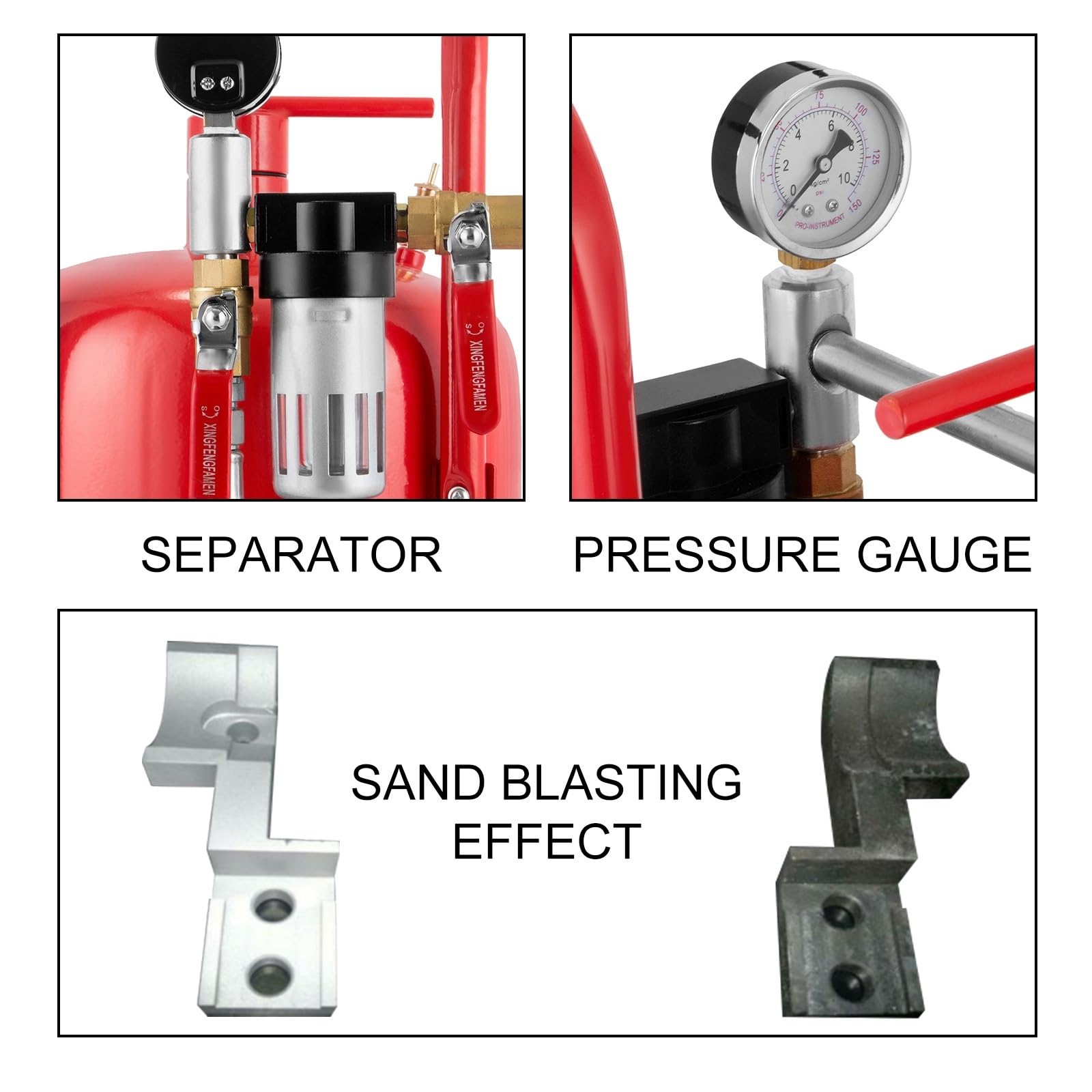Sand Blaster 10Gal Pot Sandblaster 125 Psi Kompletny zestaw do piaskowania ciśnieniowego do specjalnej obróbki powierzchni materiału(40L Red)