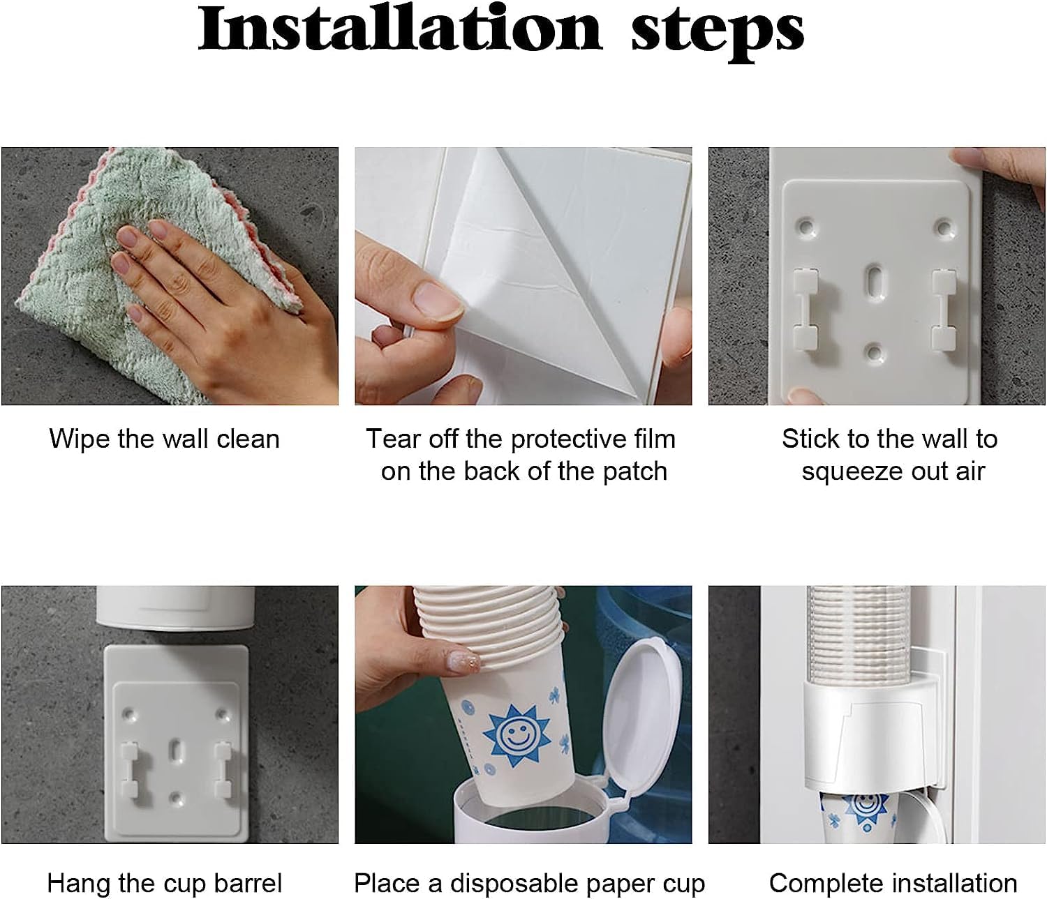 D-Dayons Wall Mounted Cup Dispenser, Self-Adhesive Paper Cup Holder, Multiple Installation Options, White 2