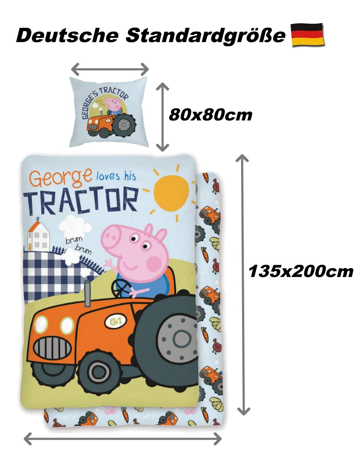 Peppa Pig Kinderbettwäsche-Set – Baumwolle, Wendbar Mit Bauernhof & Traktor Design, 140x200 Cm + 50x70 Cm