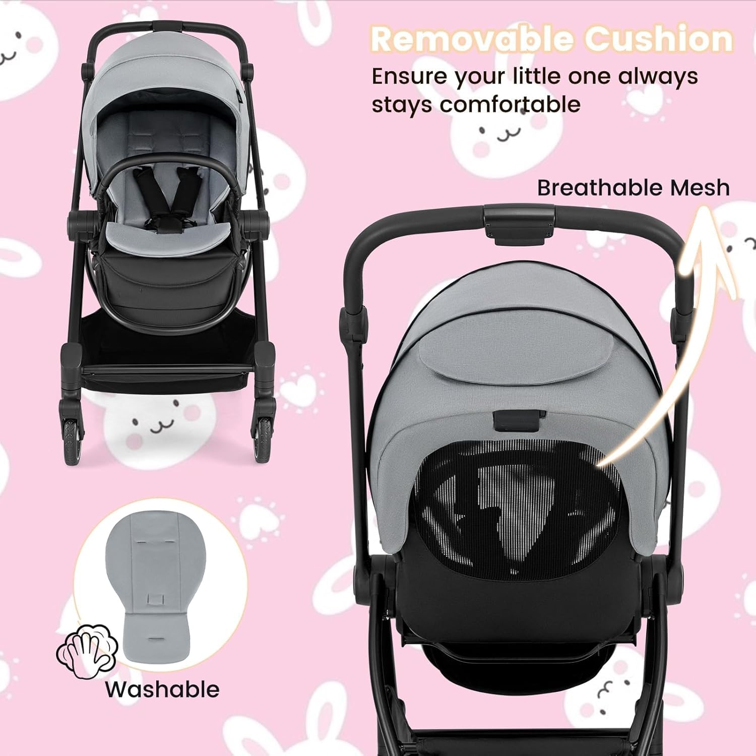 LIFEZEAL Passeggino Ultraleggero per Bambini 0-36 Mesi, Portata 30kg, Passeggino Compatto a Ombrello, Viaggio, Aereo, Pieghevole, Regolabile, Reversibile, Cintura di Sicurezza, Ruote, Freno, Parasole