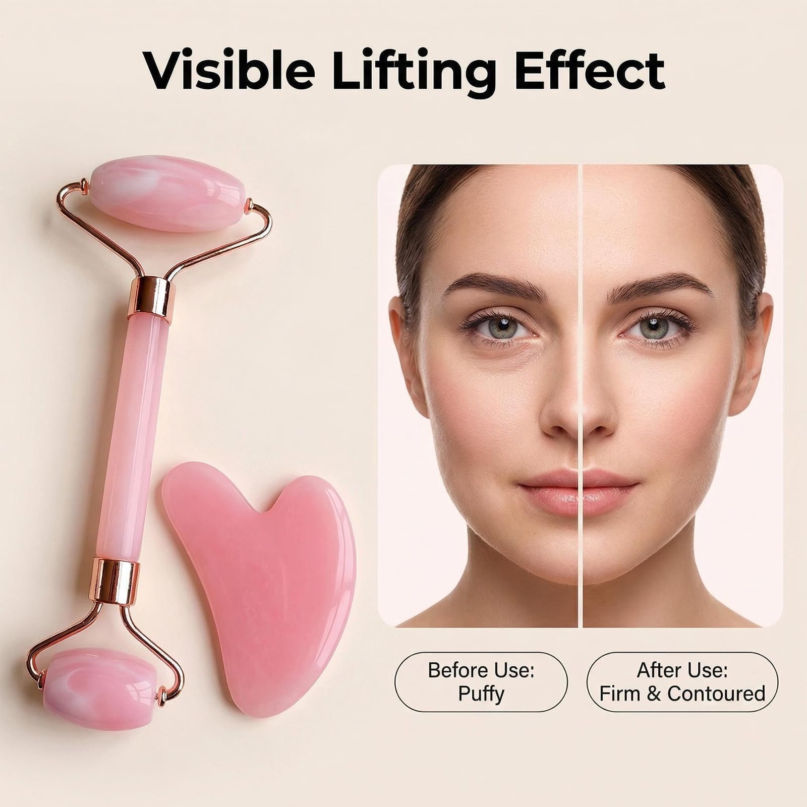 2 herramientas de masaje facial gua sha y rodillo de cuarzo, herramienta de cuidado de la piel para drenaje linfático facial, alivio de la tensión, reducción de la hinchazón, regalo para rutina de — view 4