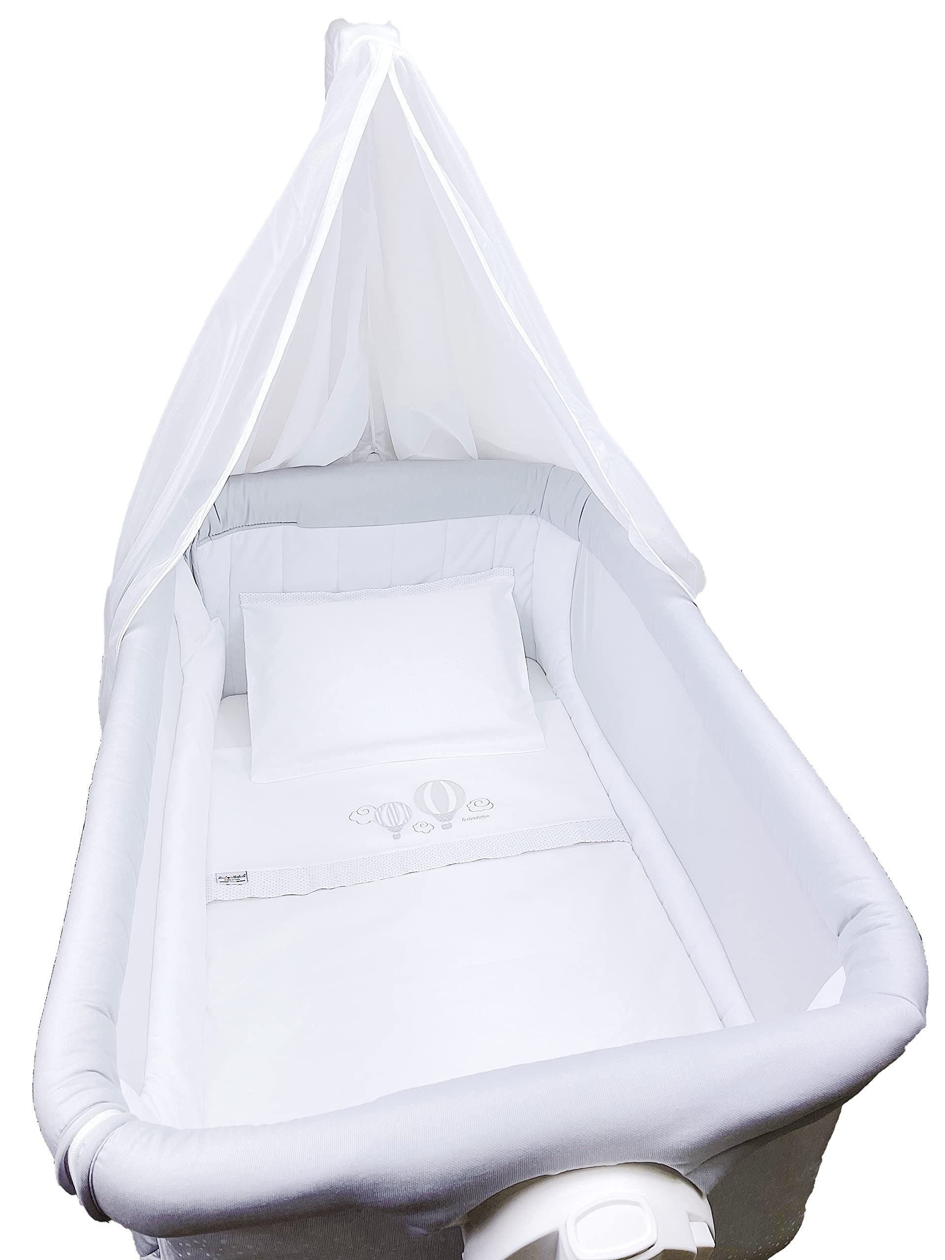 Juego de 3 sábanas para Cuna Bordadas + sábana Bajera con Gomas y Funda de Almohada. Apto para cunas Maxi, Next TO ME, Lado de la Cama