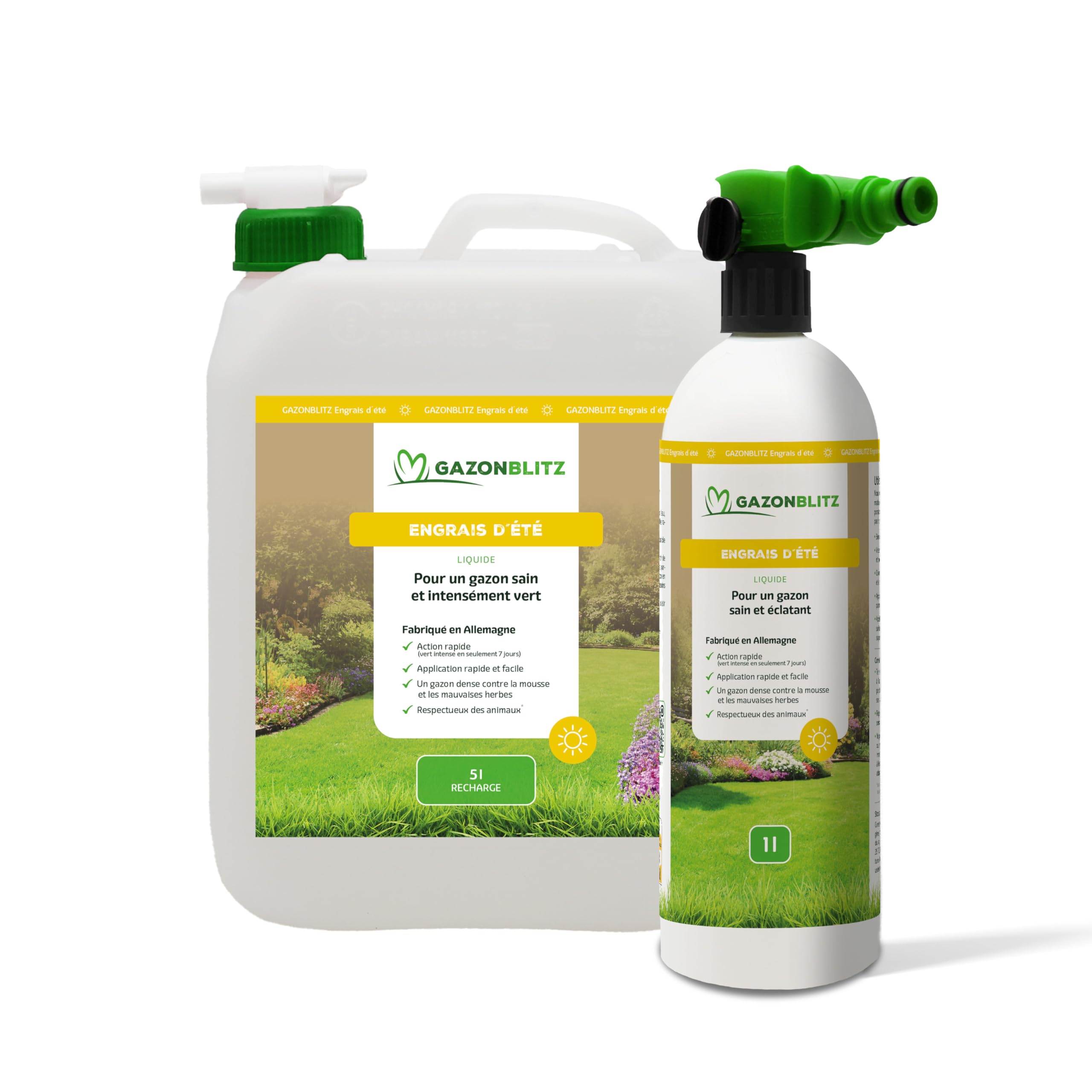 GAZONBLITZ Engrais d'été liquide 5 L pour gazon vigoureux avec vaporisateur