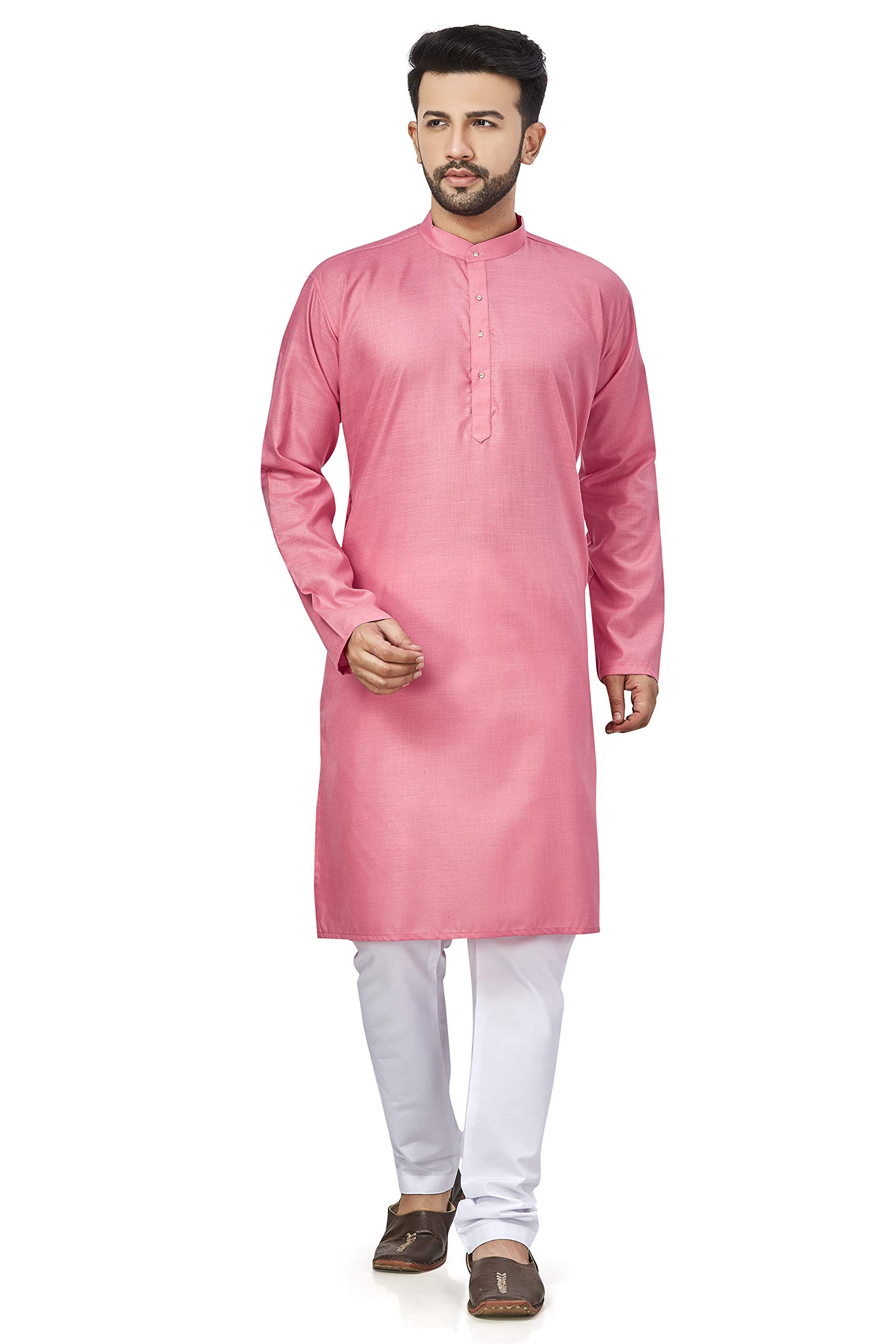Be Active Men's Cotton Solid Regular Fit Kurta (Rfsk0001 5-Xl_Pink-3