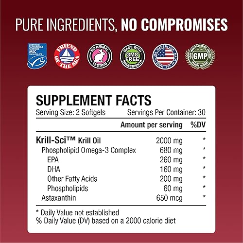 Miniatura 9 de Approved Science Aceite de krill - 2000 mg de aceite de krill antártico, 650 mcg de astaxantina - 260 mg EPA, 160 mg DHA - 180 cápsulas blandas