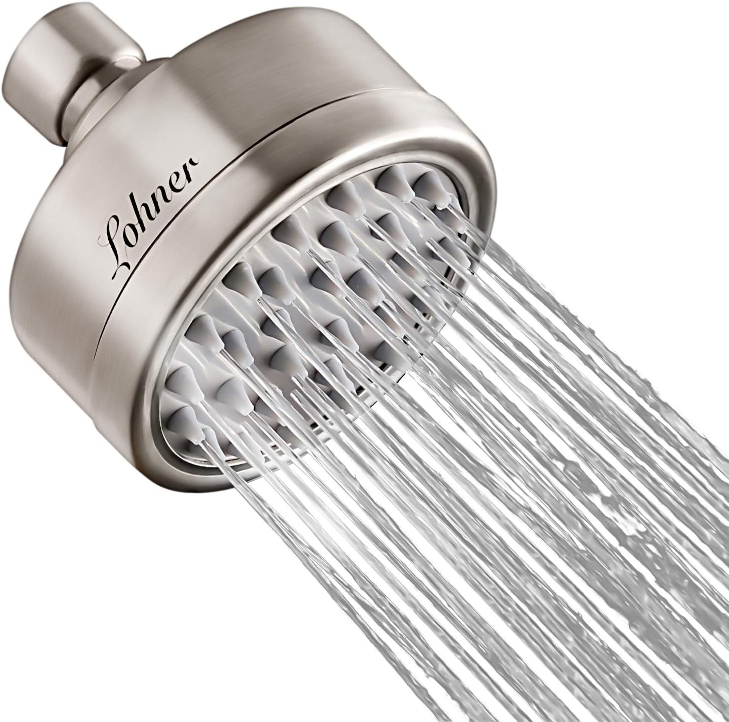 Shower Head High Pressure, LOHNER All Metal Shower Heads Brushed Nickel, 3.2 Inch Anti-Leak Anti-Clog Luxury Fixed Showerhead with Removable Water Restrictor For the Best Relaxation and Spa