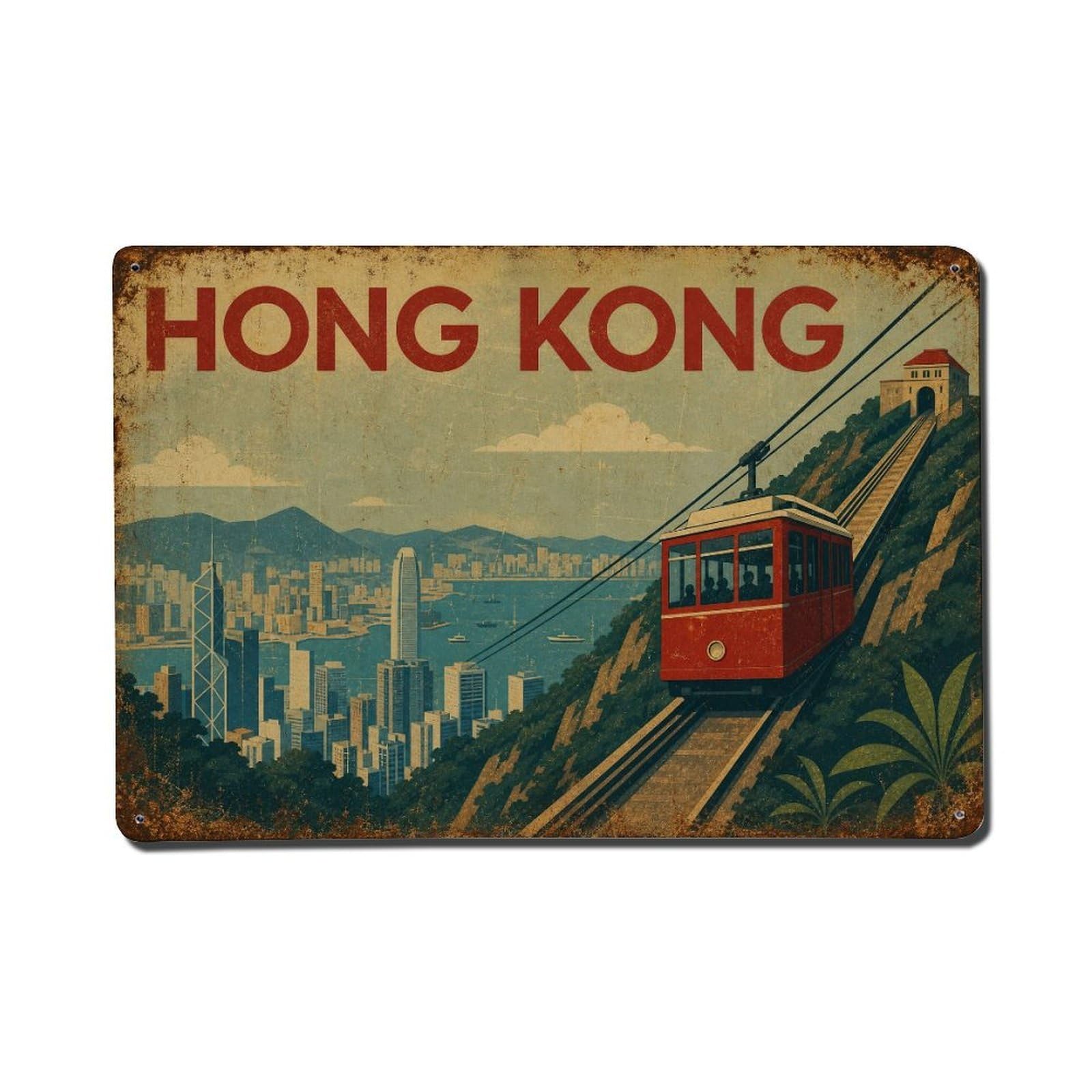 Huiyhb 8X12inch(20X30cm) Vintage Travel Hong Kong Cable Metal Tin Sign