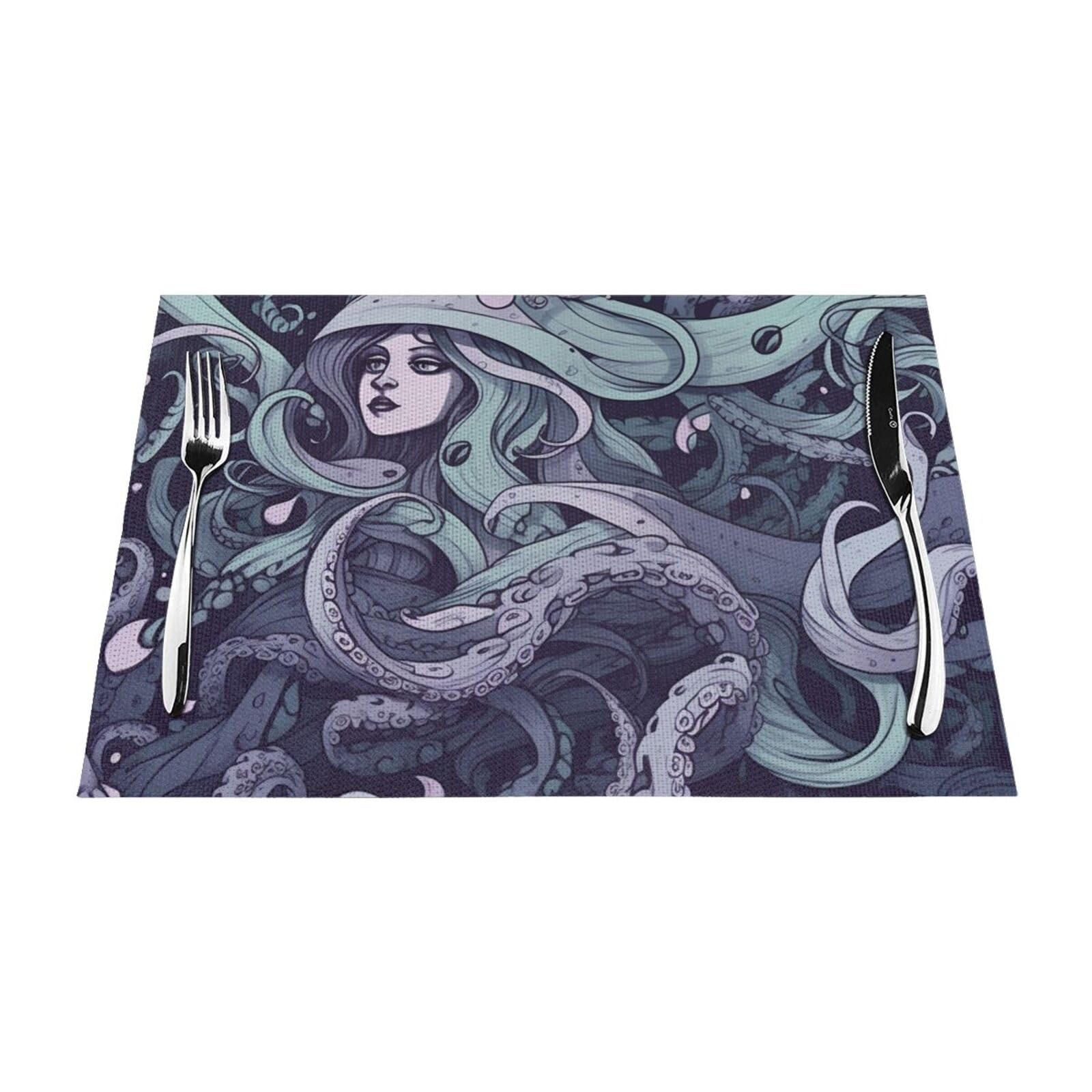 The sea Witch Inspired Printed PVC Placemat 1 PCS for Kitchen Dining Table Heat-resistand Washable Table Mats 18x12 in
