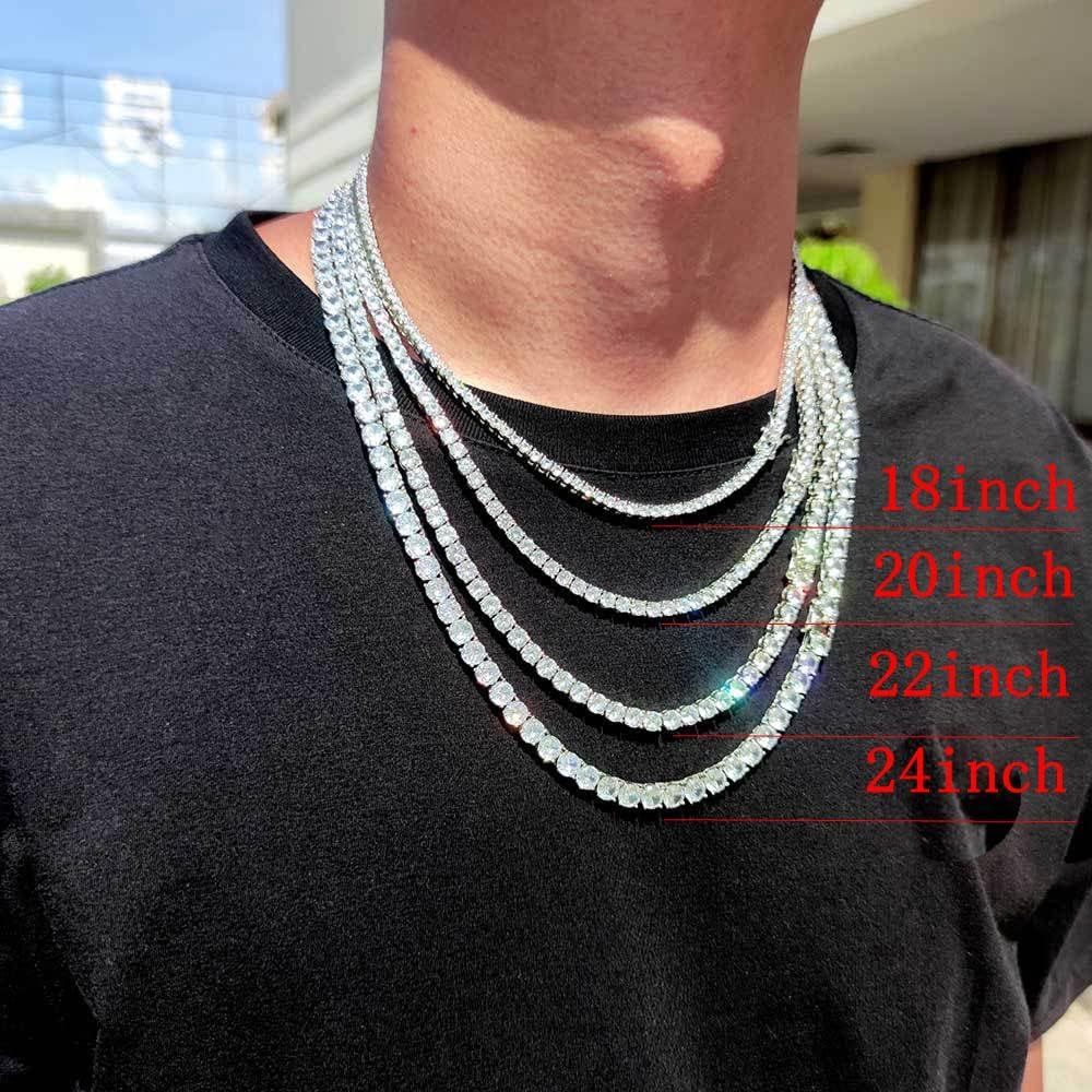 putouzip Tennis Chain Necklace Bracelet For Men 18K Gold Plated 3/4/5MM Round Cut Faux Diamond Link Chains Jewelry Set