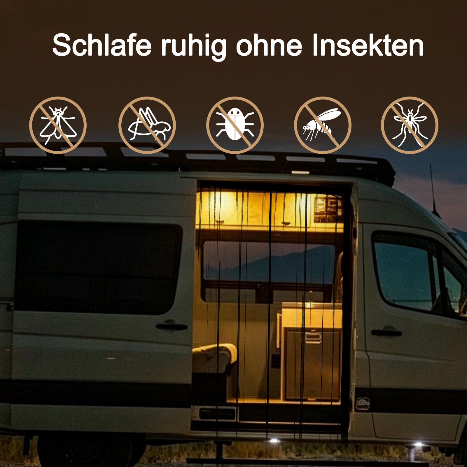 Magnetischer Fliegengitter, 180,3 x 149,9 cm, Wohnmobil-Vorhang, zentraler magnetischer Fliegengitter für Mercedes-Benz Sprinter, Vans und andere Camper, geeignet für