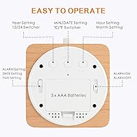Vista 4 de Plumeet Reloj Despertador Digital de Madera para Dormitorios, Reloj Despertador de Madera de 4'' a Batería con Repetición y Luz Nocturna, Reloj