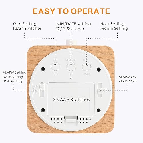Miniatura 4 de Plumeet Reloj despertador digital de madera para dormitorios, reloj despertador de madera con batería de 4 pulgadas con repetición y luz nocturna,