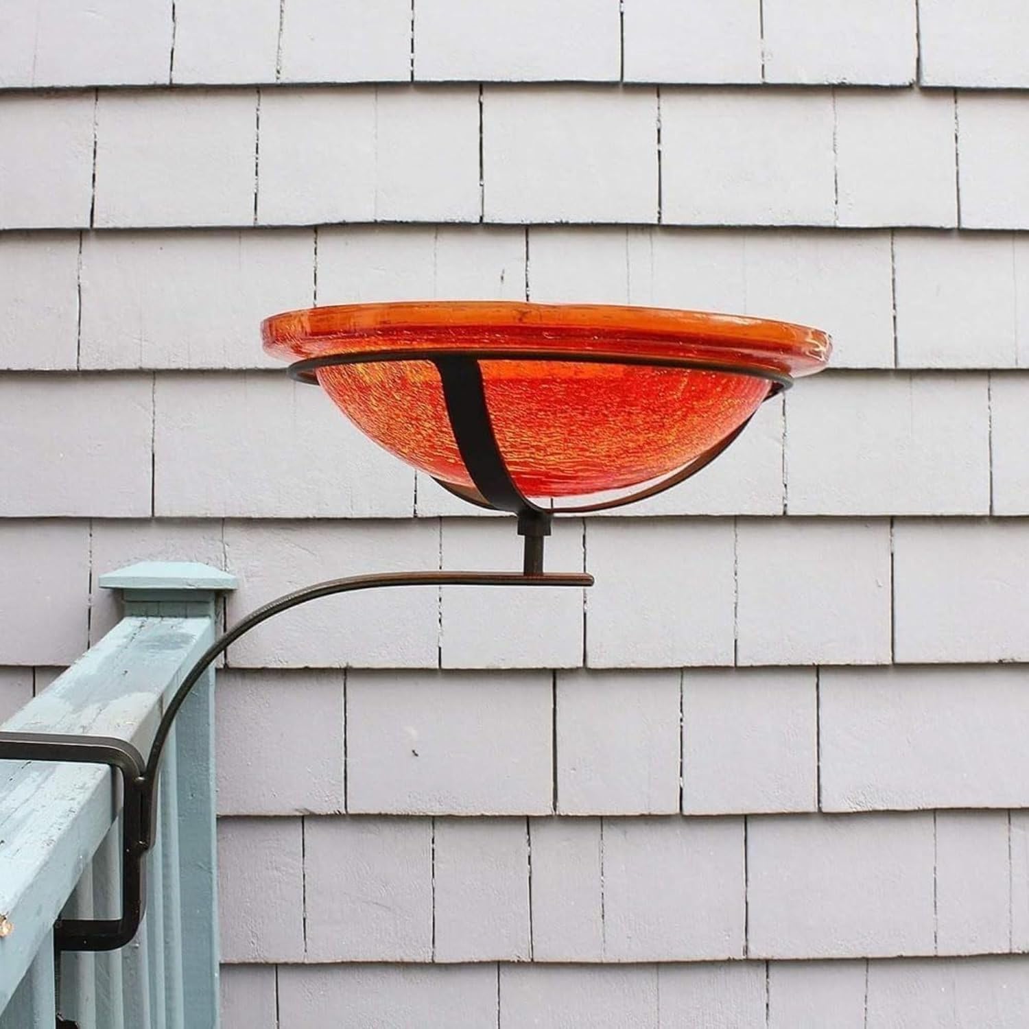 12-Inch Mandarin Crackle Glass Birdbath Bowl, Eco-Friendly and Delightful Outdoor Accent to Attract Birds, Enhance Garden or Yard Decor, Handcrafted Design for a Colorful Habitat