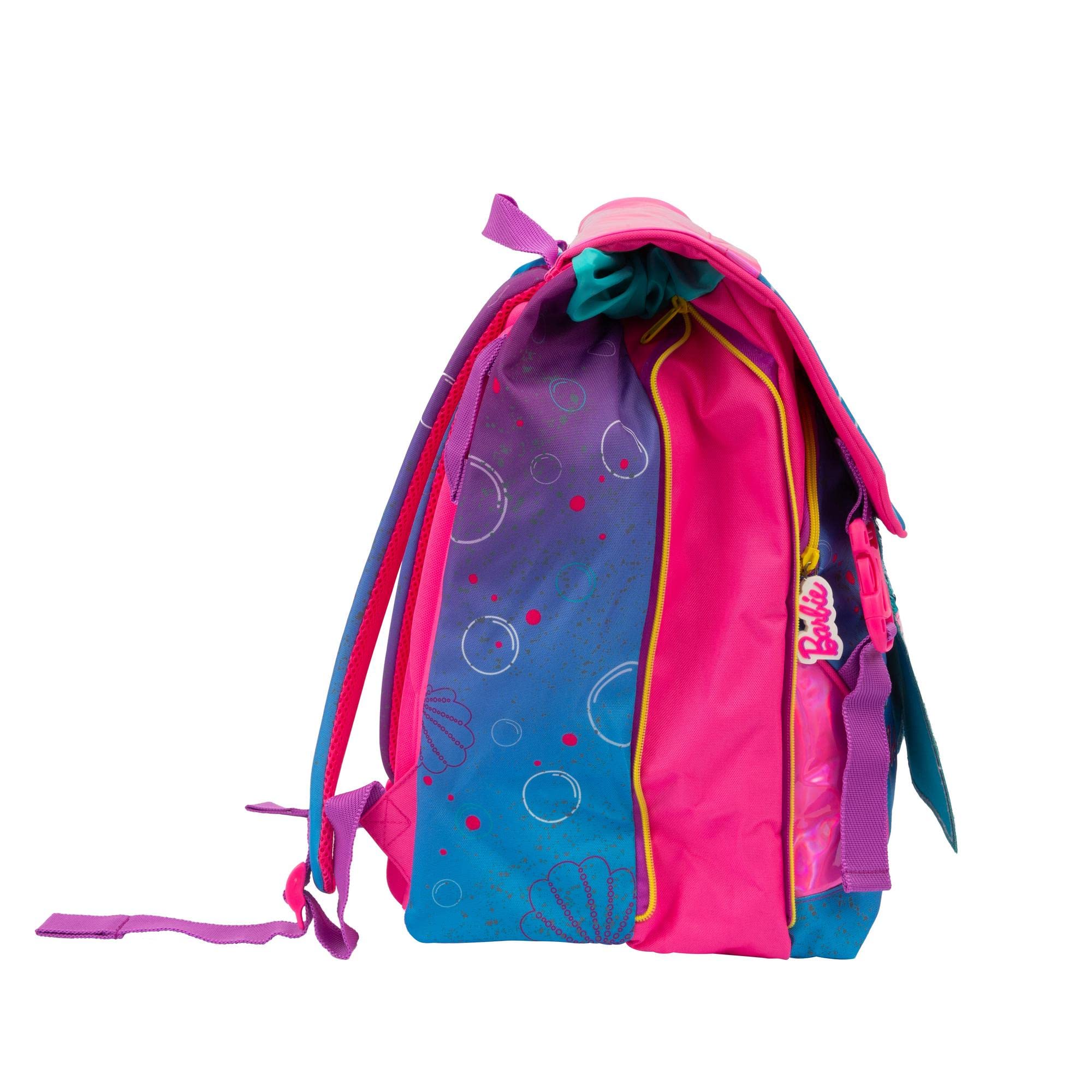 Giochi Preziosi - Zaino Estensibile Barbie c/Ganci, Pop-up Coda Sirena, 2 Scomparti e Tasca Frontale, Schienale e Spallacci Imbottiti, per la Scuola primaria, 31 l x43 h x17,5 p cm, capacità 23,5 l