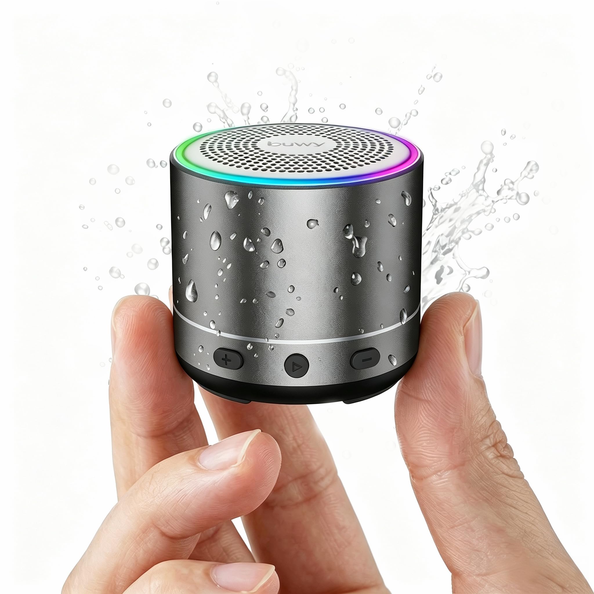 Mini Bluetooth Lautsprecher (83g), Musikbox Bluetooth 5.4 mit RGB Lichter, HD-Sound & starke Bass, Tragbarer kabelloser Outdoor Mini Lautsprecher, kompaktes Design für Reise/Outdoor/Garten, Schwarz