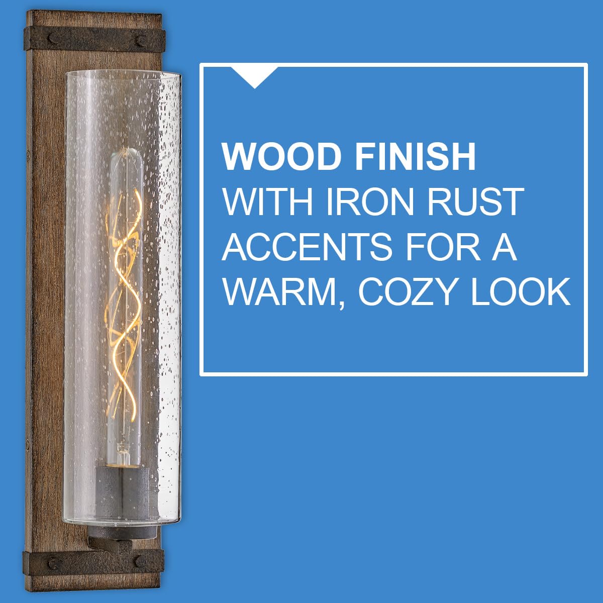 Hinkley 5941SQ-LL Sawyer Tall Single Light Vanity Light Fixture - Rustic Wall Sconce, Mount Up or Down, Farmhouse Style - in Sequoia + Iron Rust