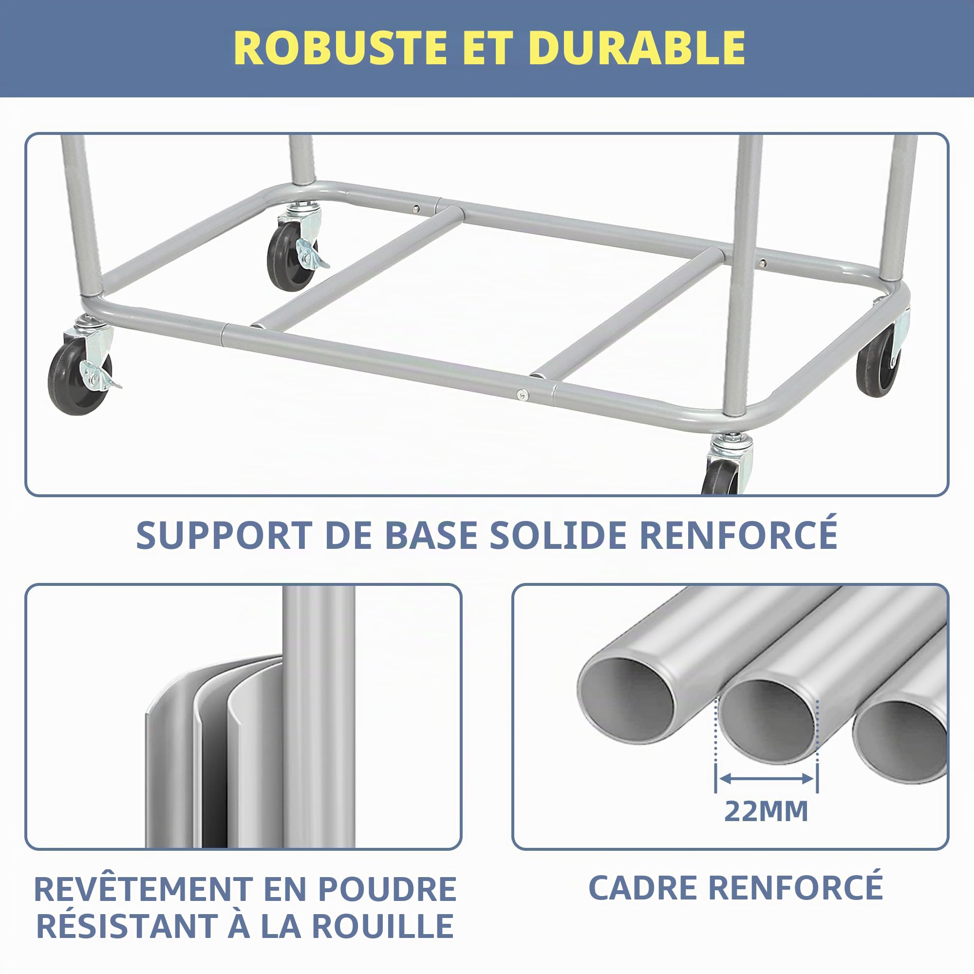 STORAGE MANIAC Panier à linge commercial avec cadre en acier robuste, 320 L, panier à linge industriel avec roues pour hôtel, maison, buanderie, 80 x 49 x 78 cm (L x l x H), grand beige