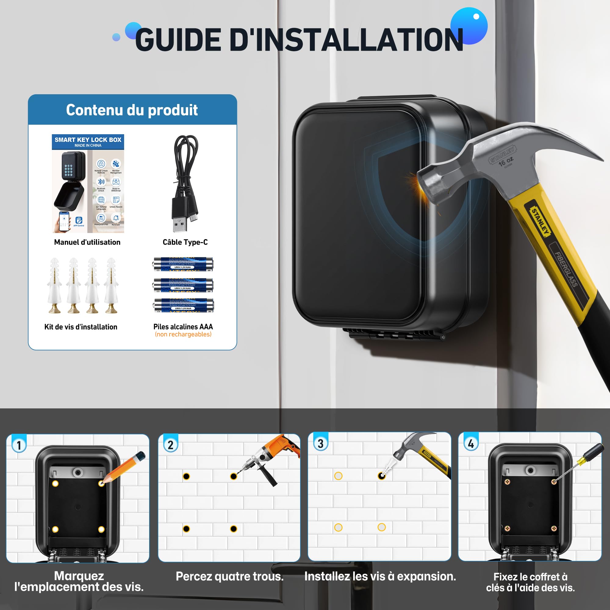 Boîte à Cléfs Sécurisée Exterieur |Bluetooth Connectée| Boitier Clefs Murale Digital Boite a Clef Connectee & Codes Multiples, IP65 Étanche Boite a Cle avec Code Rétroéclairé