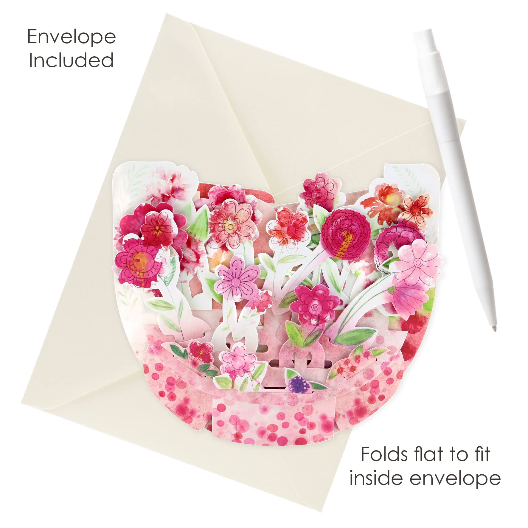 Paper Flowers Bouquet Popnrock 3D Pop Up Greeting Card - Pink Bouquet ...