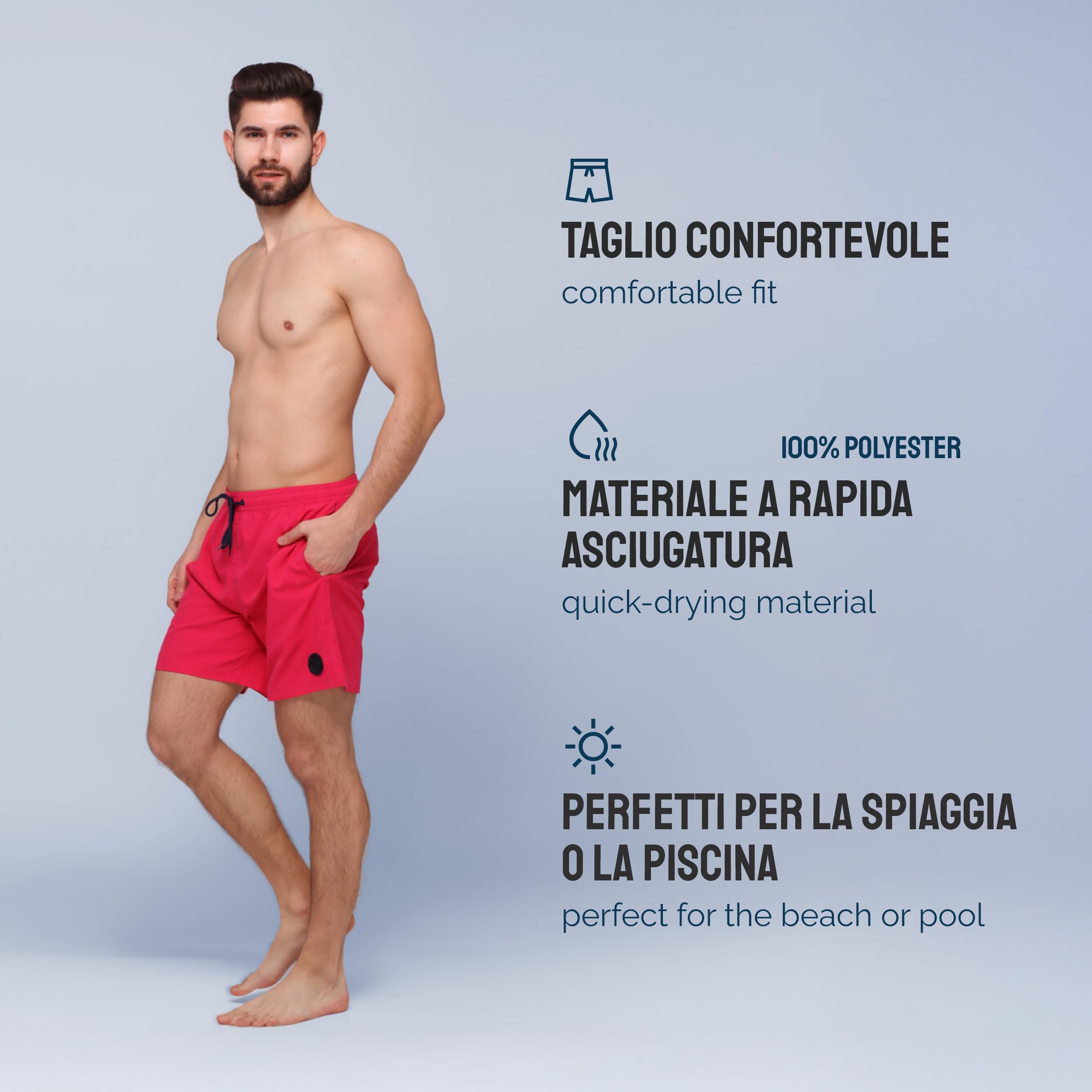 Ladeheid Costume Uomo Mare Classico Lunghezza con Taschino, Medium Drawstring, Fodera Rete, Costumi da Bagno, Boxer per la Spiaggia, la Piscina e Il Surf LA40-128