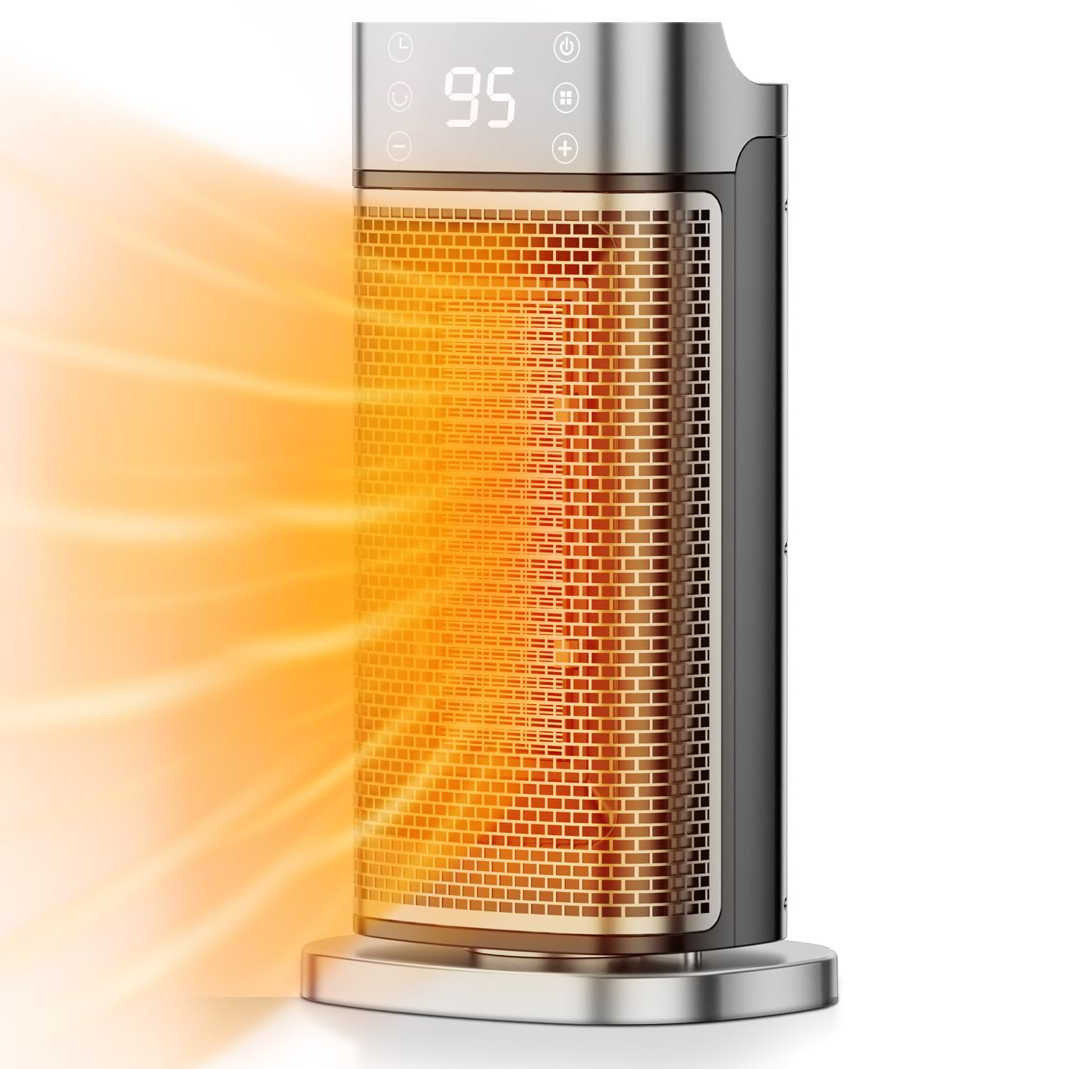 Space Heater, Heaters for Indoor Use with Thermostat, 1500W Electric Heaters with Remote, Digital Display, 70°Oscillating Room Heater, 12H Timer, Safety Heater for Room Home Office, Silver