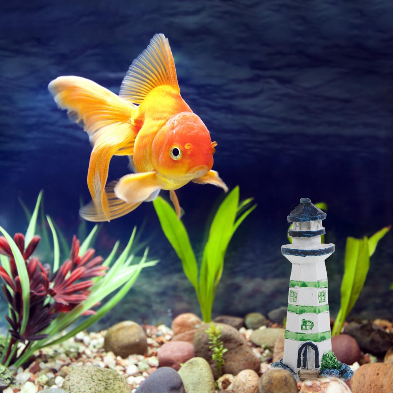 POPETPOP Aquarium Lighthouse Ornament, Mini Resin Lighthouse, Micro Landscape for Fish Tank Decor Ocean Sea Beach Party, Dollhouse Garden Decor (Random Color) image 2
