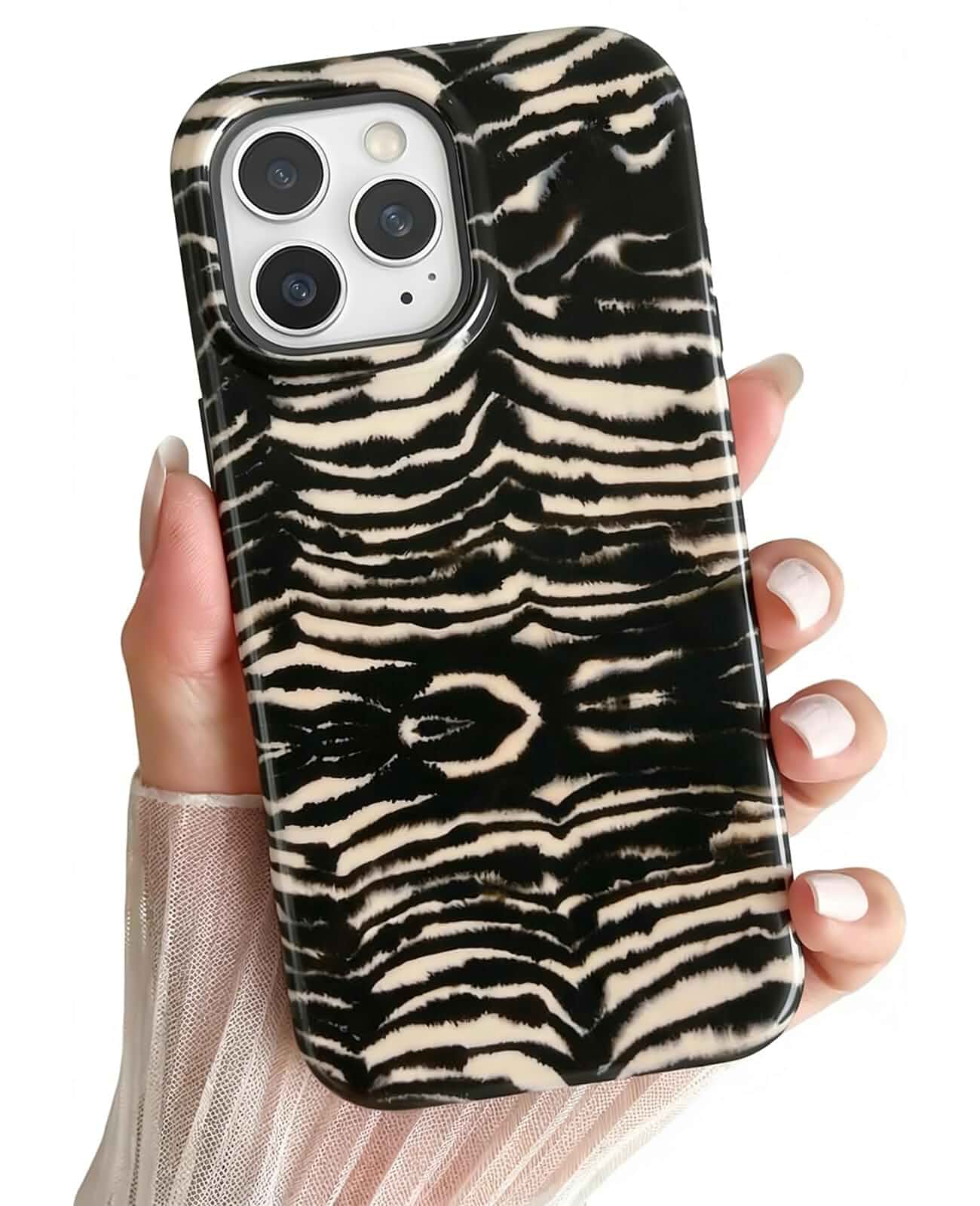 Compatible with iPhone 15 Pro Case Stylish Zebra Tiger Animal Print Pattern Retro Square Phone Case Shockproof Double-Layer Drop-Resistant Protection (Zebra, iPhone 15 Pro) Striped