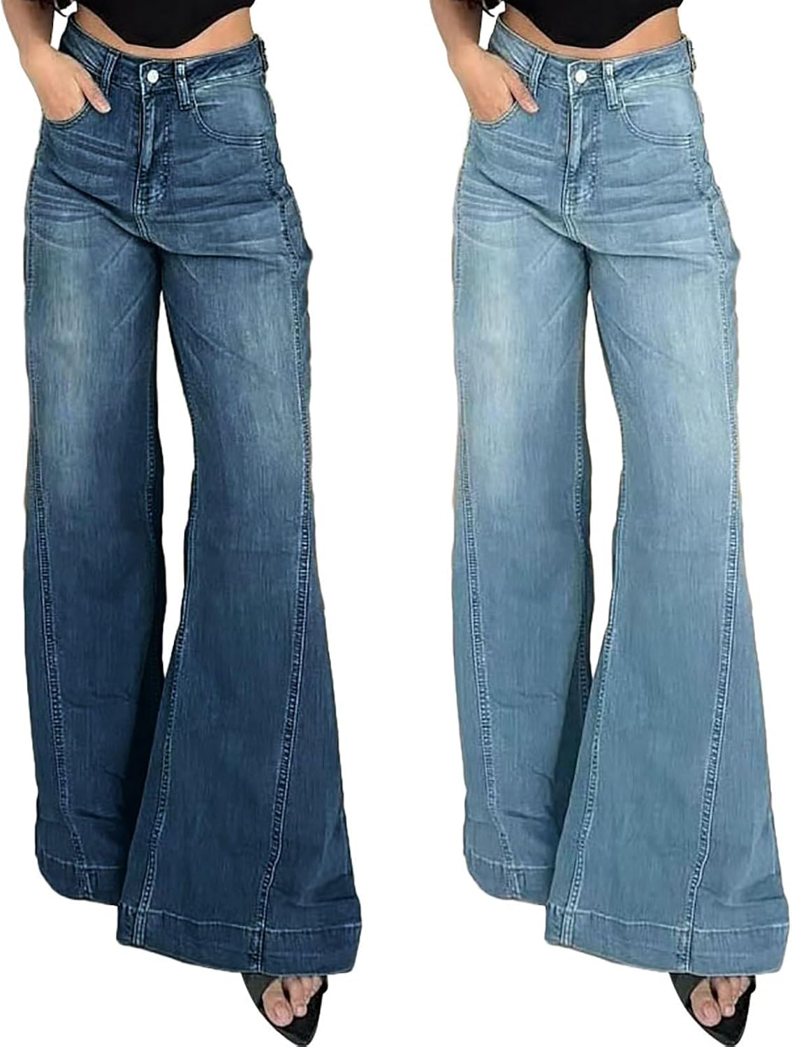 MsavigVice Women Baggy Wide Leg Jeans Mid Waist Strechy Frayed Denim Pants Casual Loose Straight Trousers Streetwear - Image 5