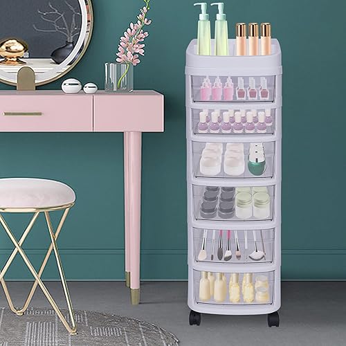 Miniatura 2 de Carrito rodante de cocina de 6 capas, gabinete de almacenamiento de plástico transparente, carrito de almacenamiento con cajón + rueda, ideal para