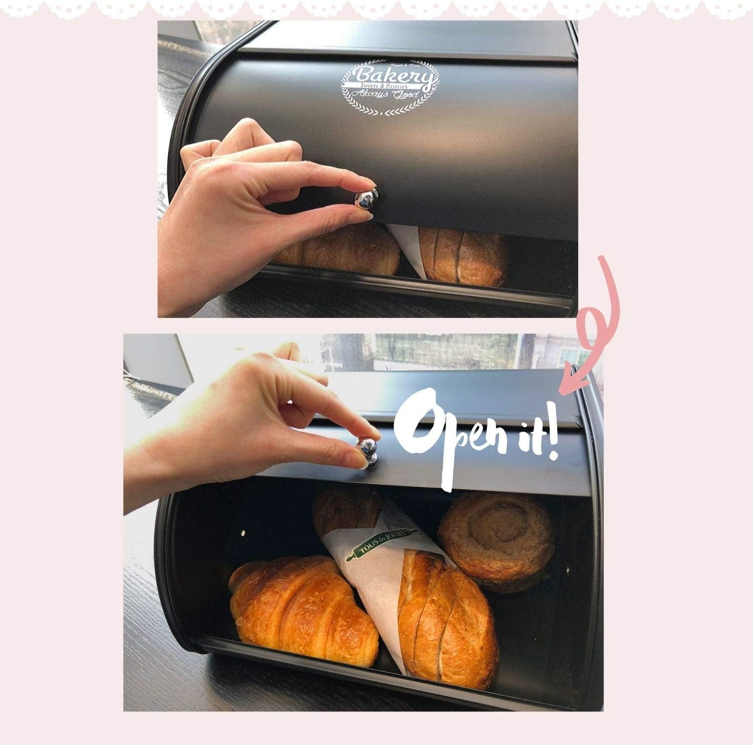 Metal Black Bread Box for Kitchen Counter | Bread Storage | Bread Containers Storage | Bread Bin | Bread Keeper Container | Large Bread Box | Bread Holder | Bread Saver