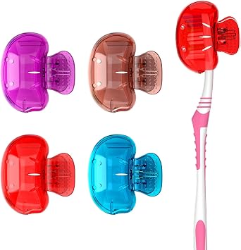 Nincha 4-Pack Multicolor Toothbrush Head Covers - Universal Clip-On Protector for Manual & Electric Brushes - Travel-Friendly Hygienic Dust Guard - Suitable for Kids & Adults Red, Blue, Brown,Purple