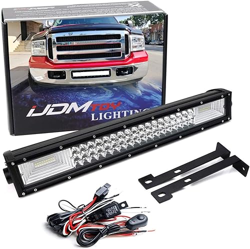 iJDMTOY Barra de luz LED de 21 pulgadas para montaje en rejilla inferior compatible con Ford F250 F350 F450 1999-07, incluye (1) barra de luz LED de