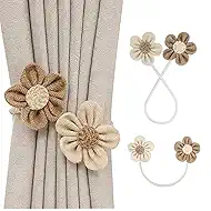 2 Pack Braided Curtain Tiebacks, Farmhouse Boho Rustic Cute Flower Holdbacks, Handmade Decor Accessories for Home Office Bedroom Window Drapes (2, Flower)
