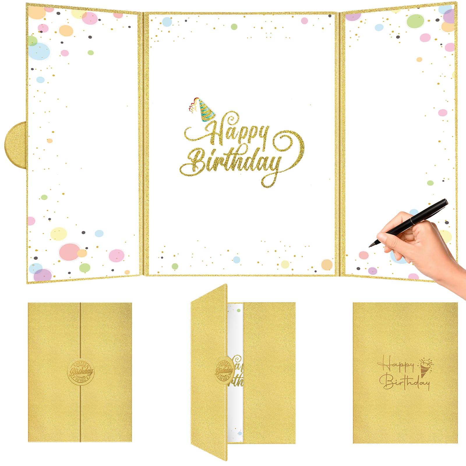 Birthday Decoration, Gold Guest Book Alternative for Happy Birthday Party, Signature Keepsake Board with Large Signing Space, Birthday Card Gift Decor for Men & Women