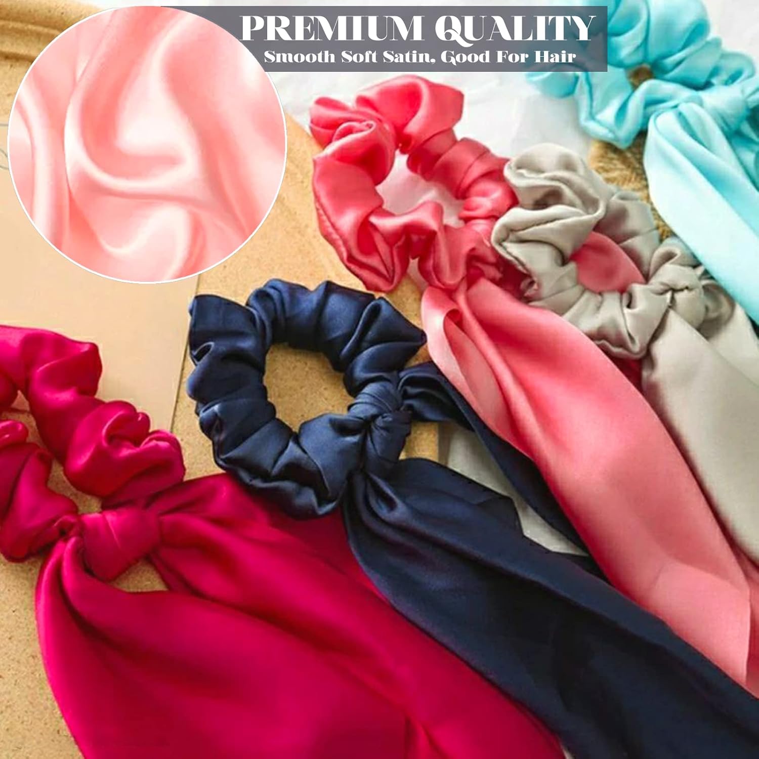 14 Pieces Hair Scarf Scrunchies, Satin Scrunchies with Bow Hair Ties, Bunny Ear Hair Bands Bowknot Hair Accessories for Women Girls - Image 5