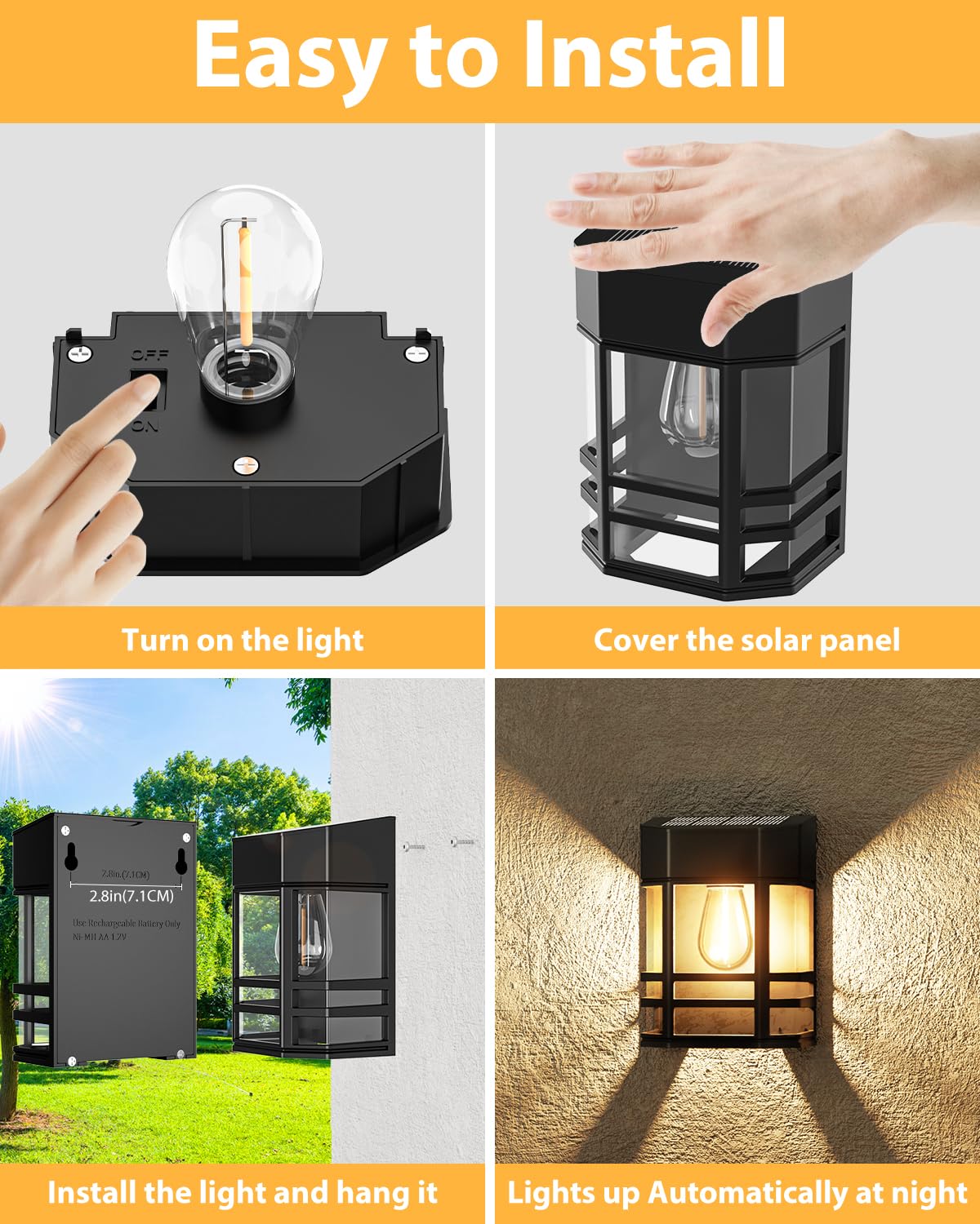 Woolmug 6 Pack Solar Fence Lights Outdoor Garden, Waterproof Retro LED Wall Lights - Image 4