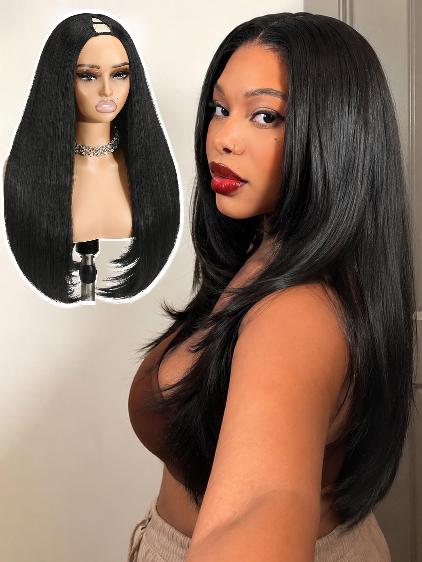 Photo 1 of Quantum Love Yaki Straight V Part Wig, 24 Inch