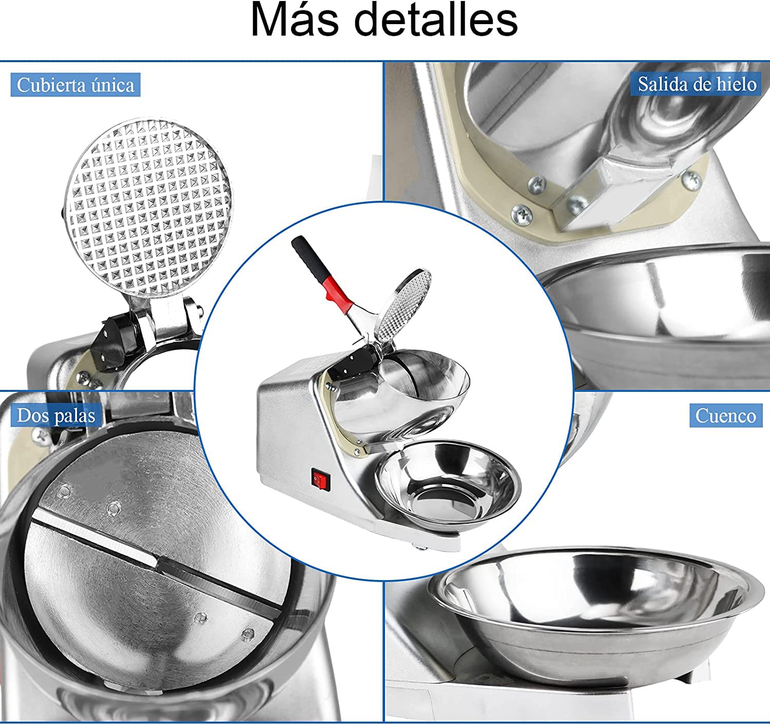 Tosucs Tritaghiaccio Elettrico 300W, 65 kg/h Elettrico Macchina del Ghiaccio Ice Maker Crusher Tritaghiaccio Bar Drink, Acciaio Inossidabile,per Uso Domestico e Commerciale(Grigio Argento)
