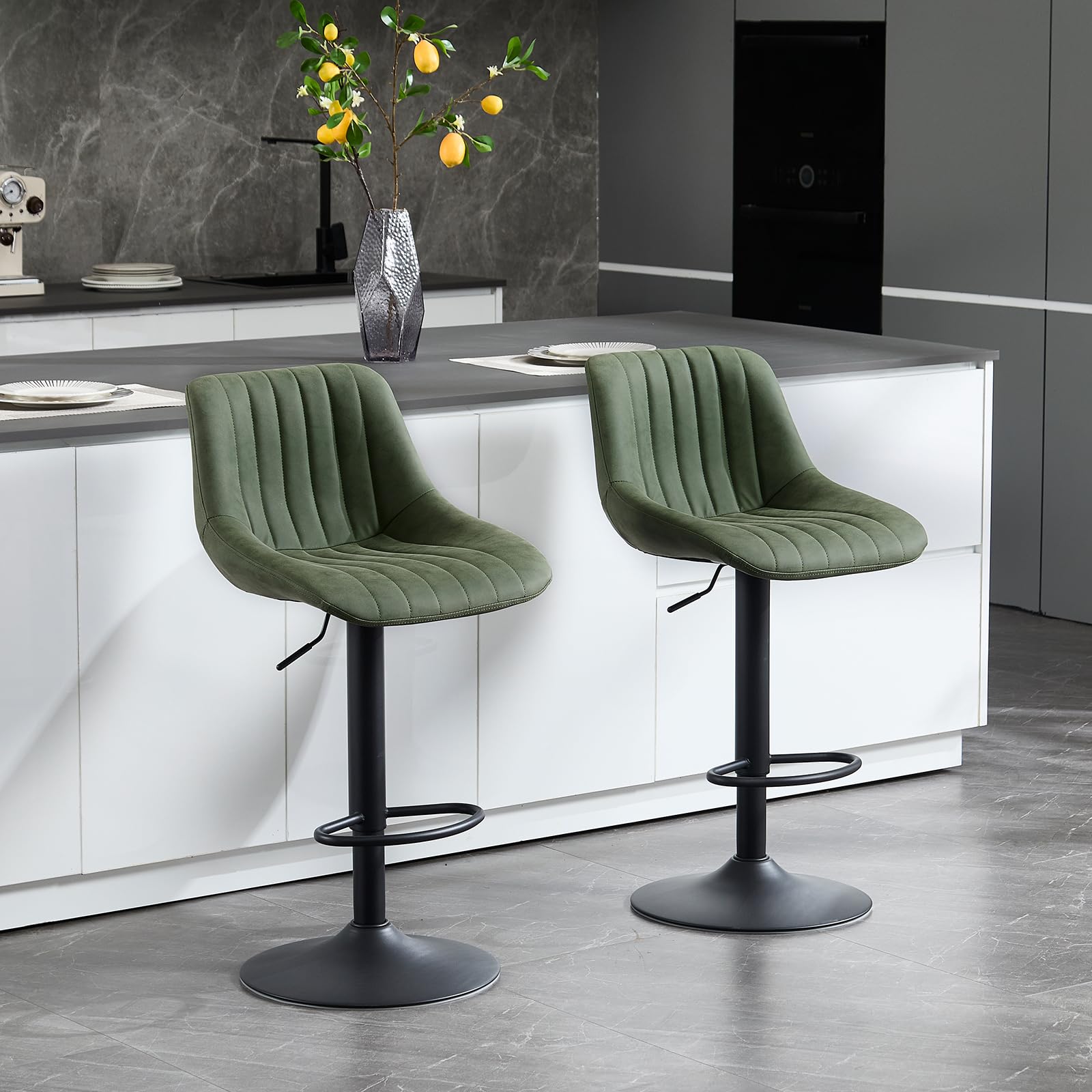Barhocker höhenverstellbar 2er Set Kunstleder Barstuhl, Olivgrün
